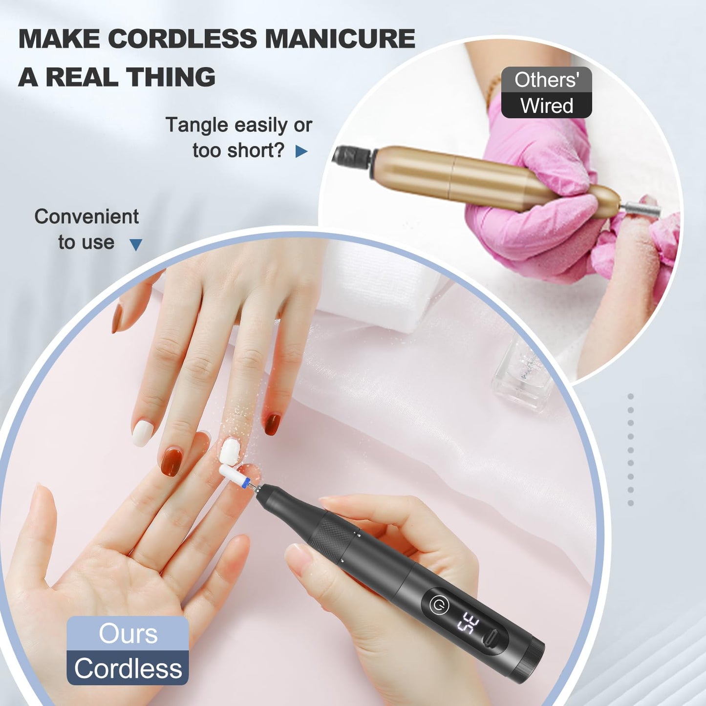 Professional Nail Drill Cordless, 35000RPM Touchscreen Portable Efile Nail Drill Kit with LCD Display for Manicure Pedicure Polishing, Foot Nail Grinder Electric Nail File Set for Home, Salon, Travel