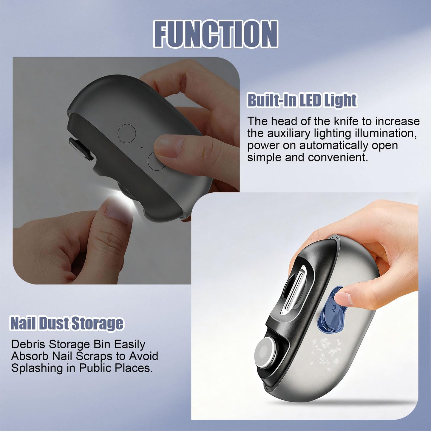 Electric Nail Clipper, 3 in 1 Electric Nail Clippers for Seniors & Adults, Baby Electric Nail Trimmer with Light & Clip Storage, USB Electric Automatic Nail Clipper for Fingernail & Toe (Shell White)