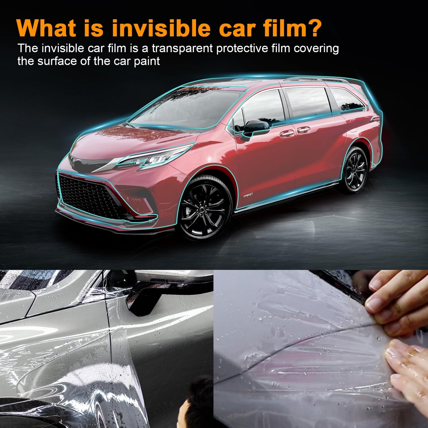 FDAIUN PPF for Toyota Senna Sienna 2022-2023 Clear Car Pre-Cut Paint Protective Film Self Adhesive TPU Rainproof Waterproof HD Scratch Exterior Accessories (Car Hood&Fender 3Pcs)