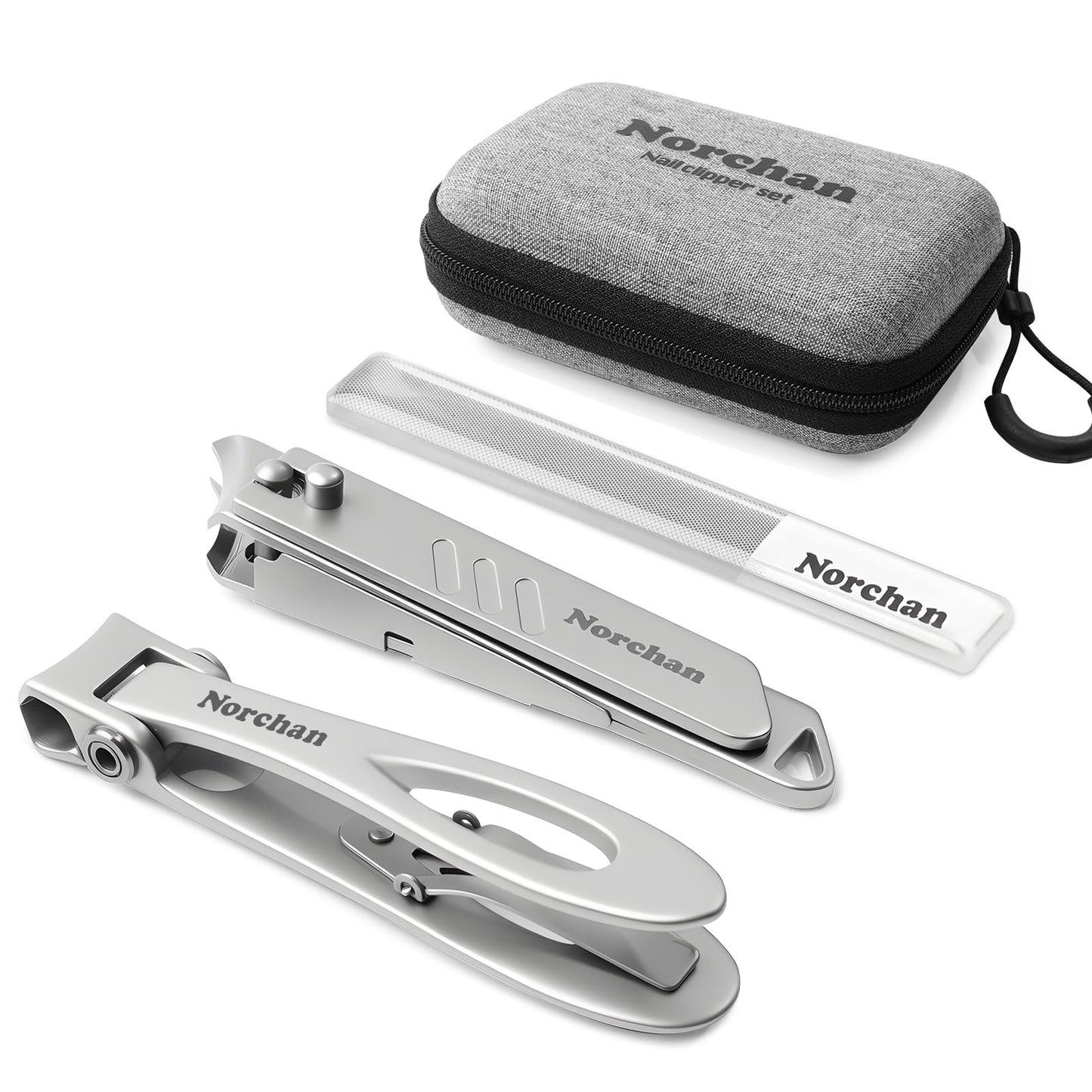NORCHAN 3-Piece Nail Clipper Set, Stainless Steel Fingernail & Toenail Clippers with Nail File, Compact Travel Case, Portable Grooming Kit for Toiletry Bag, Home Use, Men & Women