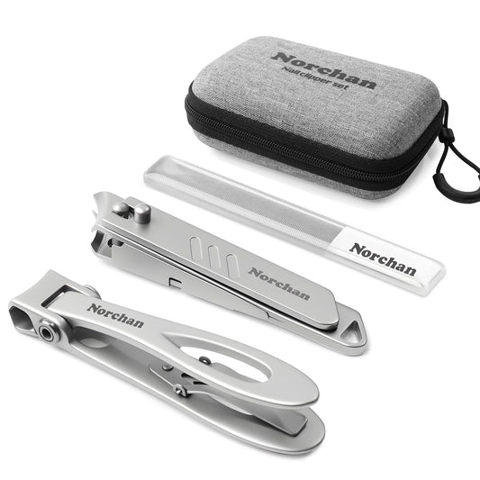 NORCHAN 3-Piece Nail Clipper Set, Stainless Steel Fingernail & Toenail Clippers with Nail File, Compact Travel Case, Portable Grooming Kit for Toiletry Bag, Home Use, Men & Women