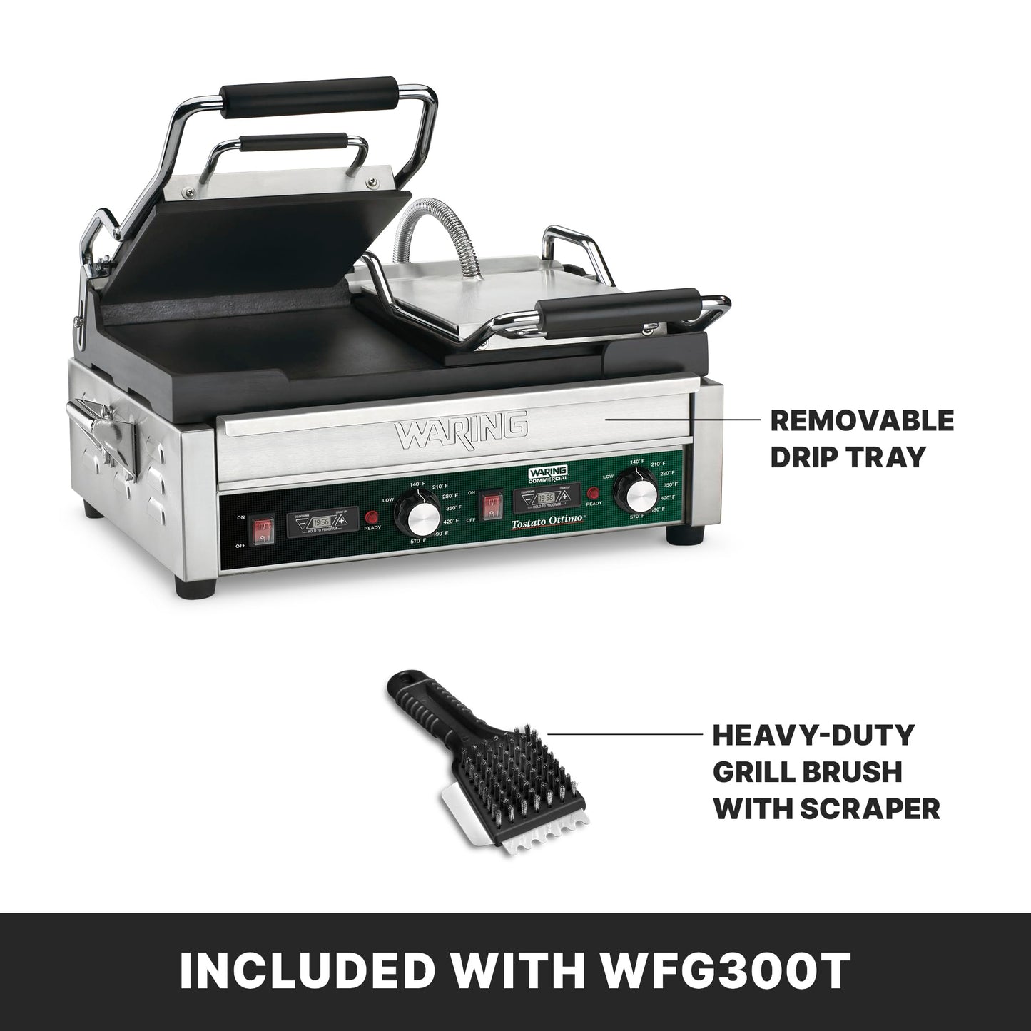 Waring Commercial WFG300T Dual Flat Panini Grill with Timer, 240-volt