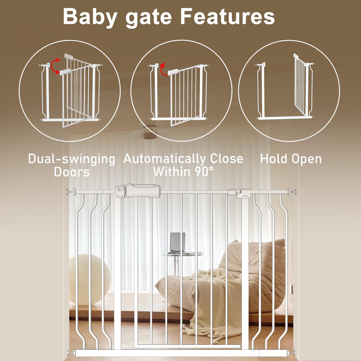 ALLAIBB Extra Wide Pressure Mount Baby Gate Auto Close Metal Child Dog Pet Safety Gates with Walk Through for Stairs,Doorways,Kitchen and Living Room (66.93-71.65"/170-182cm)