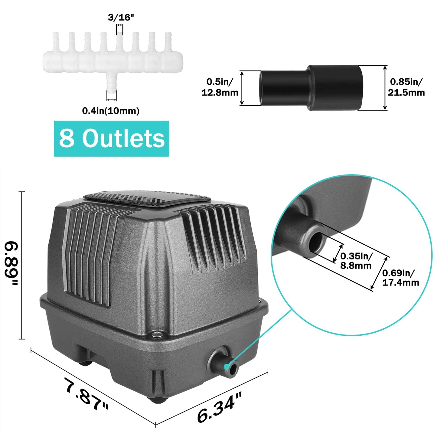 FUMAK Linear Air Pump for Aeration, 950GPH Septic Air Pump Pond Aerator for Koi Pond, Aquarium, Waste Treatment, Fish Farm, Seafood Restaurant, Hydroponic