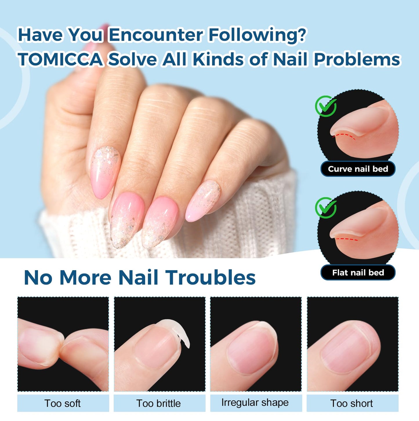 TOMICCA Short Almond Nail Tips, 510pcs 15 Sizes Pre-Shaped Soft Acrylic Gel Nail Tips Almond Shape Clear Press on Nails Extensions False Nails for Nail Manicure Salon Beginner Home DIY