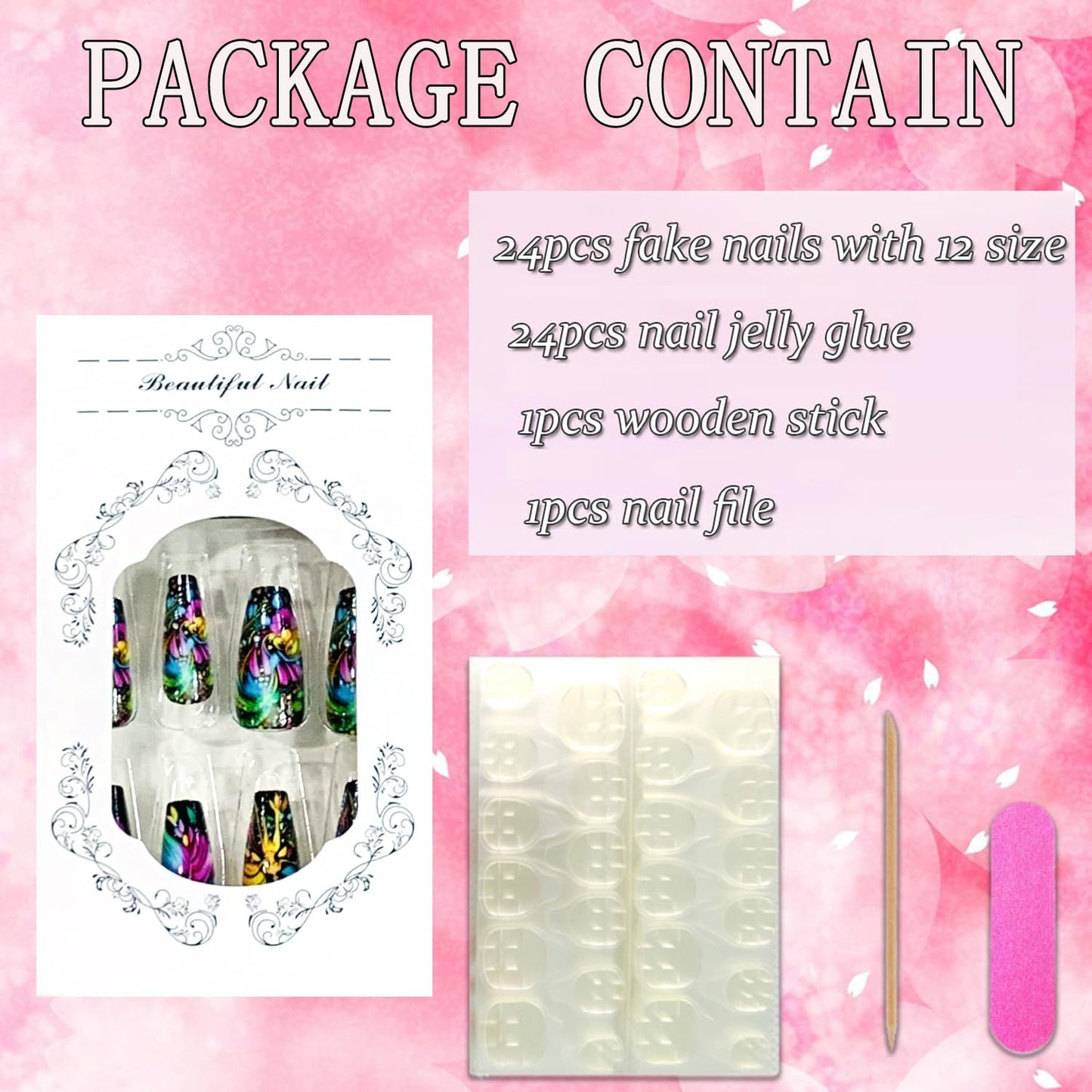 FIEONCIY Press on Nails Square Shaped Glossy Full Cover Acrylic Medium Length Square False Nails with Designs Artificial Short Coffin Fake Nails with Charms Glue ons Fingernails for Women Girls(Y443)