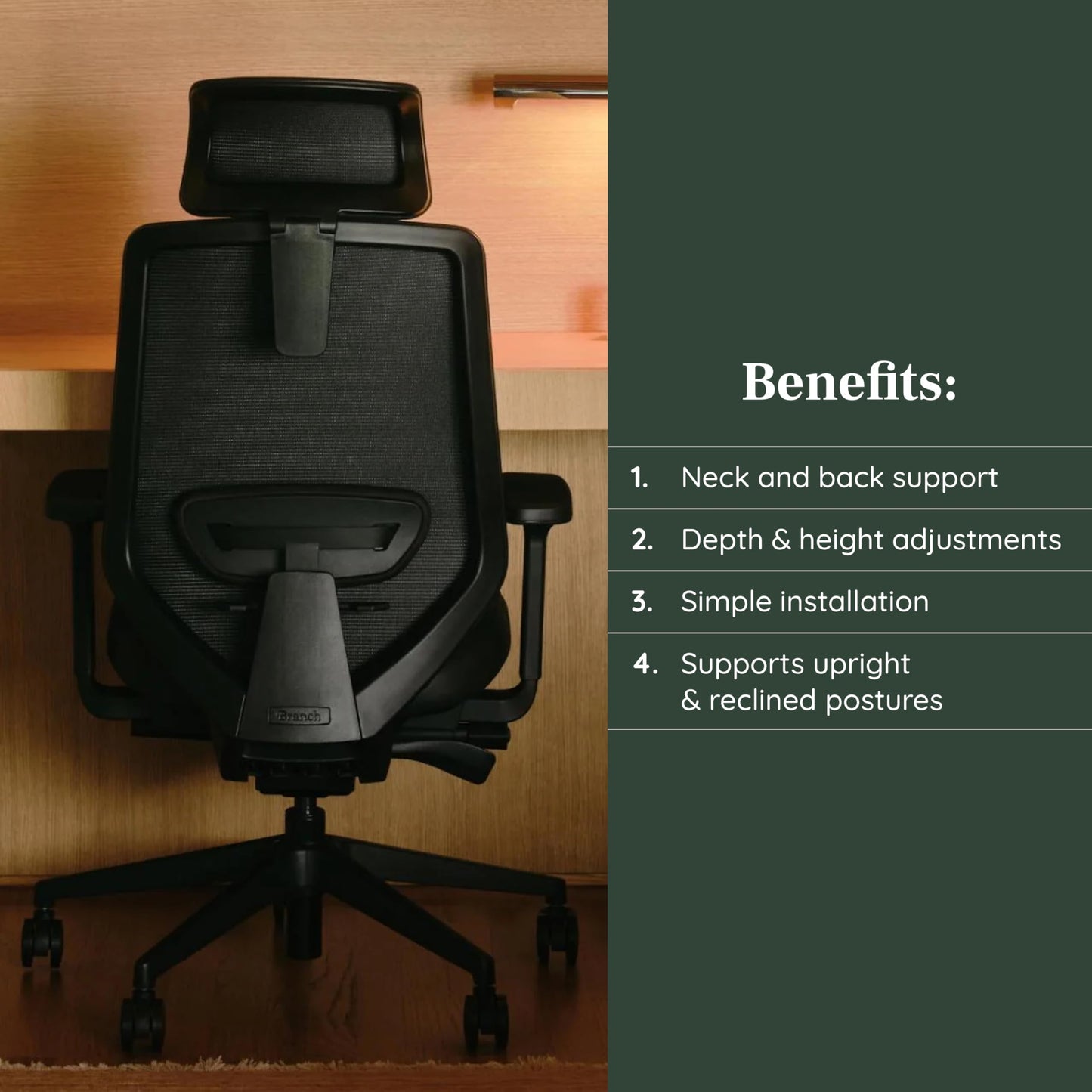 Branch Adjustable Ergonomic PRO Headrest Attachment - Only Compatible Ergonomic Chair PRO - Experience Optimal Comfort and Support - Shore