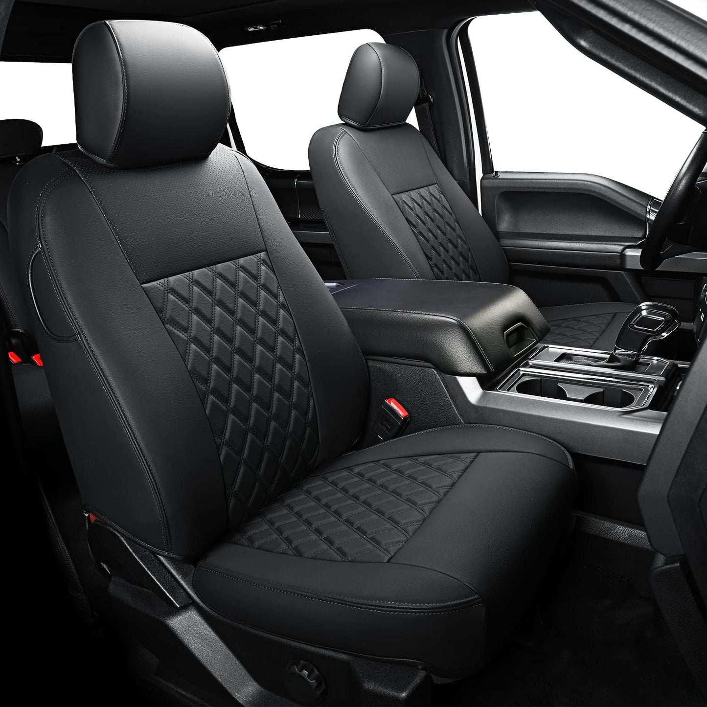 LUCKYMAN CLUB Custom Seat Covers X06-XLT for F150 SuperCrew 2015-2025 Pickup Car Truck, Waterproof Faux Leather, Full Coverage, Also Fit 2017-2025 F250/F350 (Black Full Set)