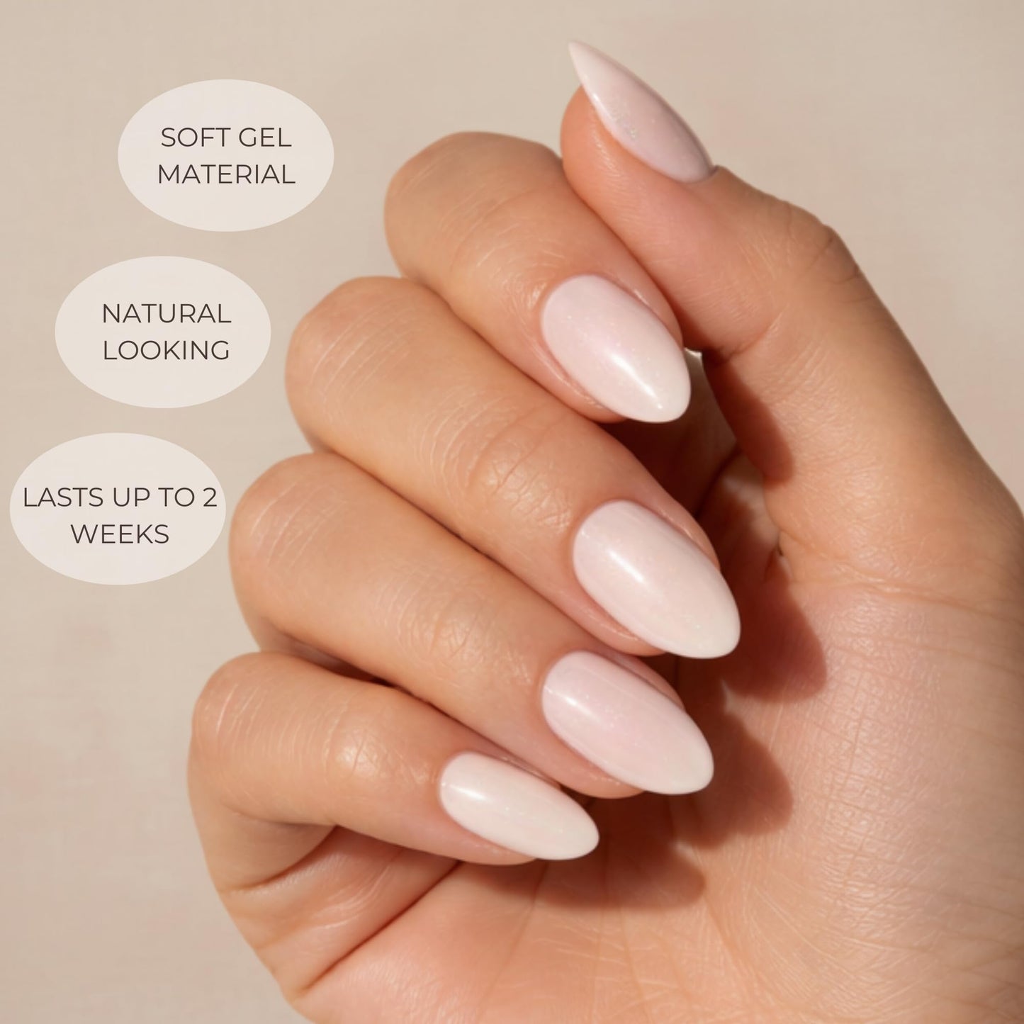 OURÉ Matching Press On Nails and Toenails Mani Pedi Set, Short Almond Soft Gel Nail Kit with Glue, 30 Press On Nails + 24 Press On Toenails, Reusable Fake Nails (Opal Veil – Soft Pearl White)