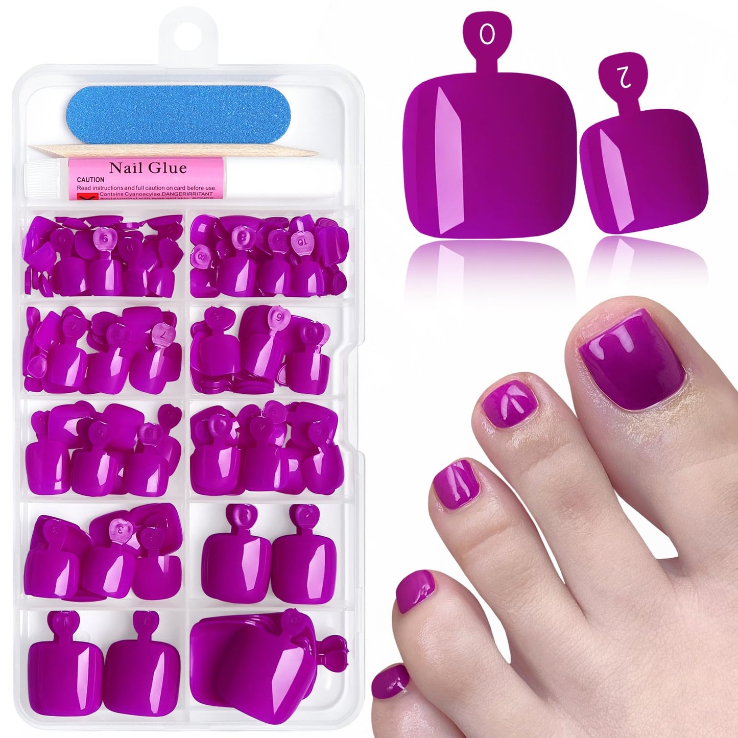 EternalClassic 144pc Press on Toenails for Women Toe Nail Press ons Short Square with Glue&Jelly Glue, Purple Fake Toe Nails Glue on Toe Nails, Full Cover Acrylic Artificial Toe Press on Nails