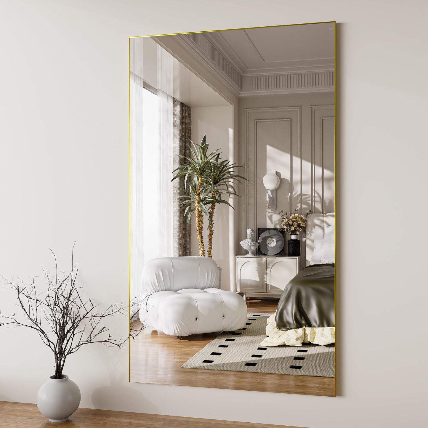 Fitcleer Glassless Floor Mirror, 71×39”, Shatterproof Full Body Mirror for Living Room or Studio, Lightweight Leaning Wall Mirror, Gold Frame