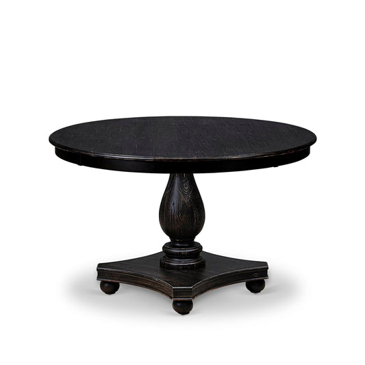 Luxe by East West Furniture FE2-11-TP - Mid Century Dining Table with Acacia Wood Round Tabletop, Sand Blasted Black Finish