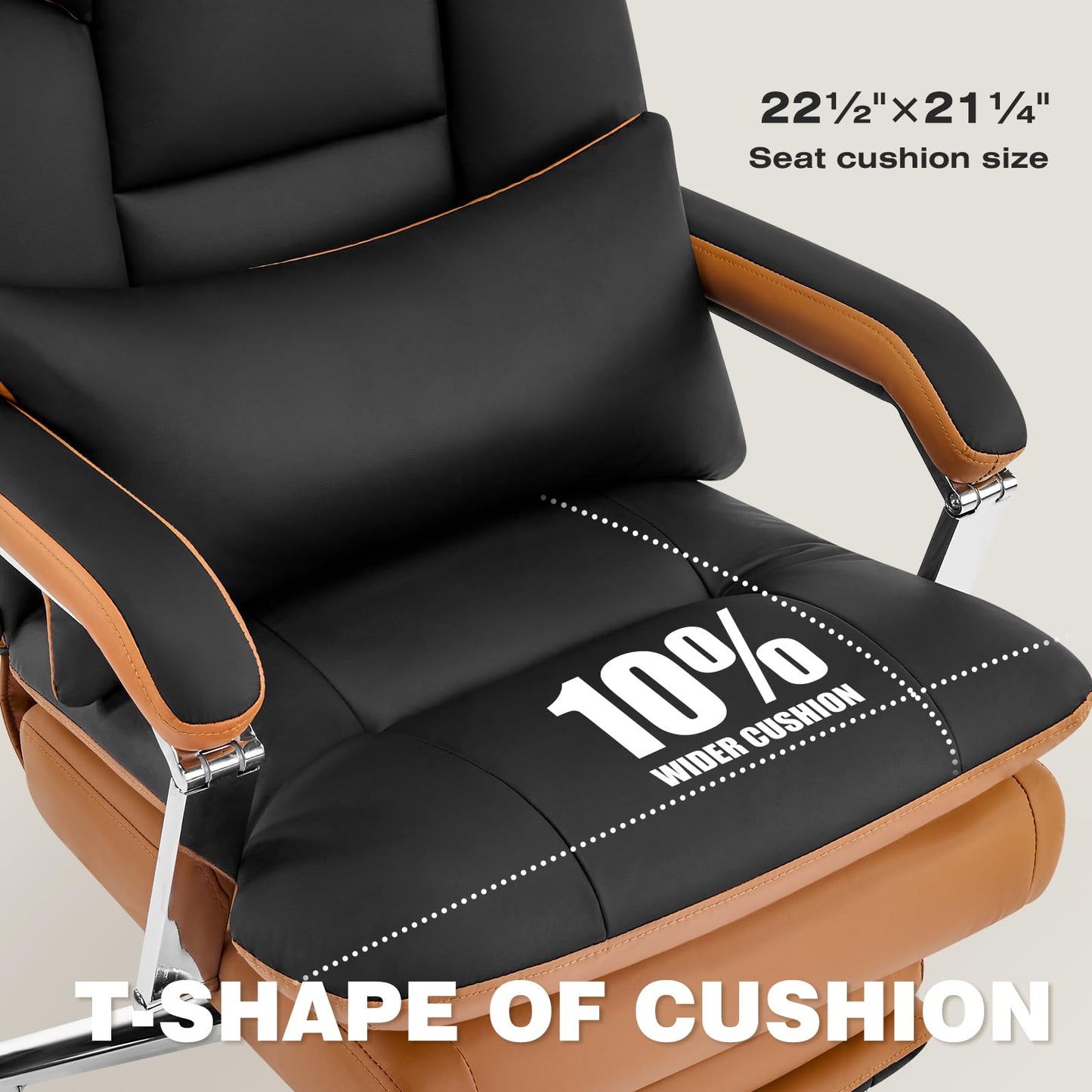 Furniliving Big and Tall Office Chair 500lbs,High Back Executive Leather Office Chair with Footrest,Wide Seat Reclining Desk Chair with Lumbar Support, Armrest, Black