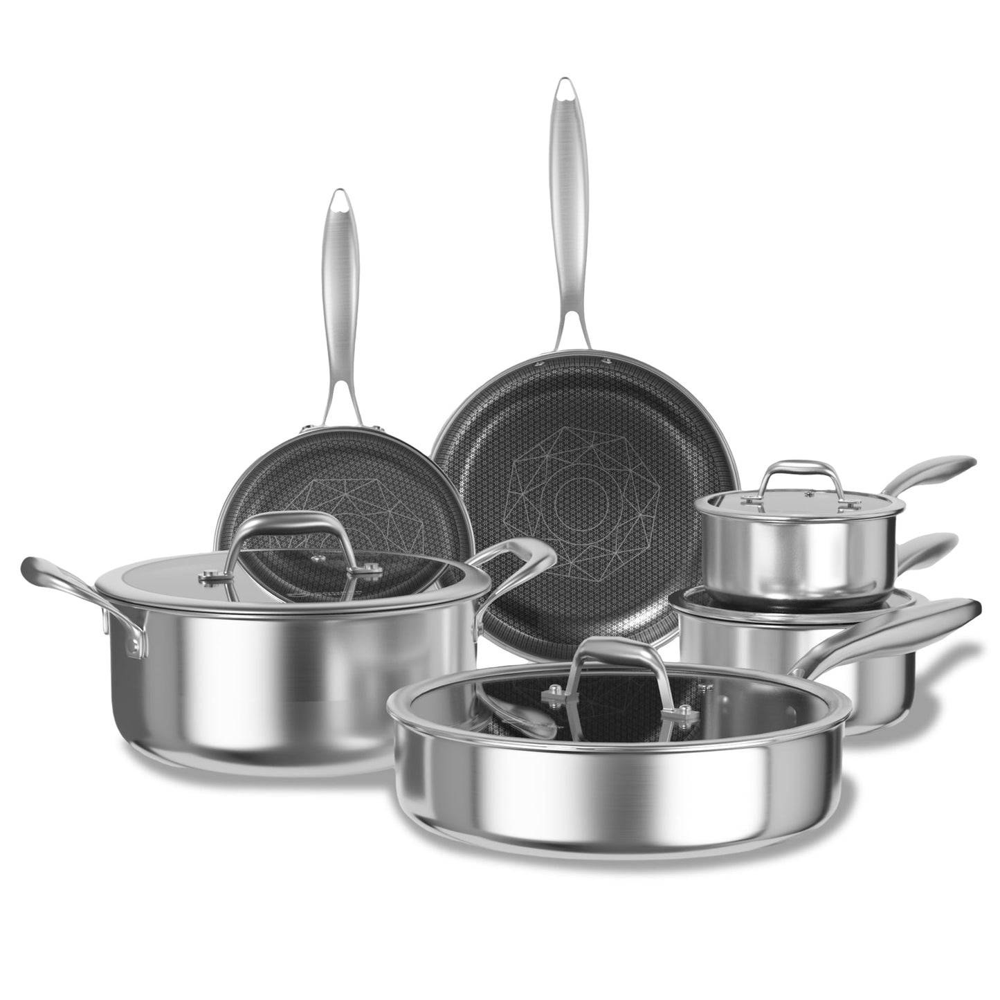 COOKER KING Stainless Steel 10pcs Cookware Set, Pots and Pans Set with Lids, Frying Pans, Saucepans, Saute Pan & Stock Pot, Non Stick, Non Toxic, Induction, Oven, Dishwasher Safe, Stay-Cool Handles