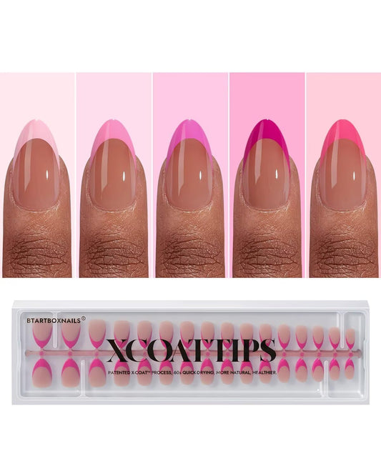 BTArtboxnails XCOATTIPS Pink French Tip Press On Nails - Short Press On Nails Almond, Soft Gel Nail Tips, 160Pcs Soak Off Acrylic Brown Fake Nail Extension in 16 Sizes