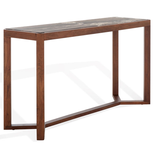 SAFAVIEH Couture Collection - Bernardi Walnut & Brown Marble Top Console Table with Solid Wood Base, Modern Accent Entryway Table (SFV9745B)