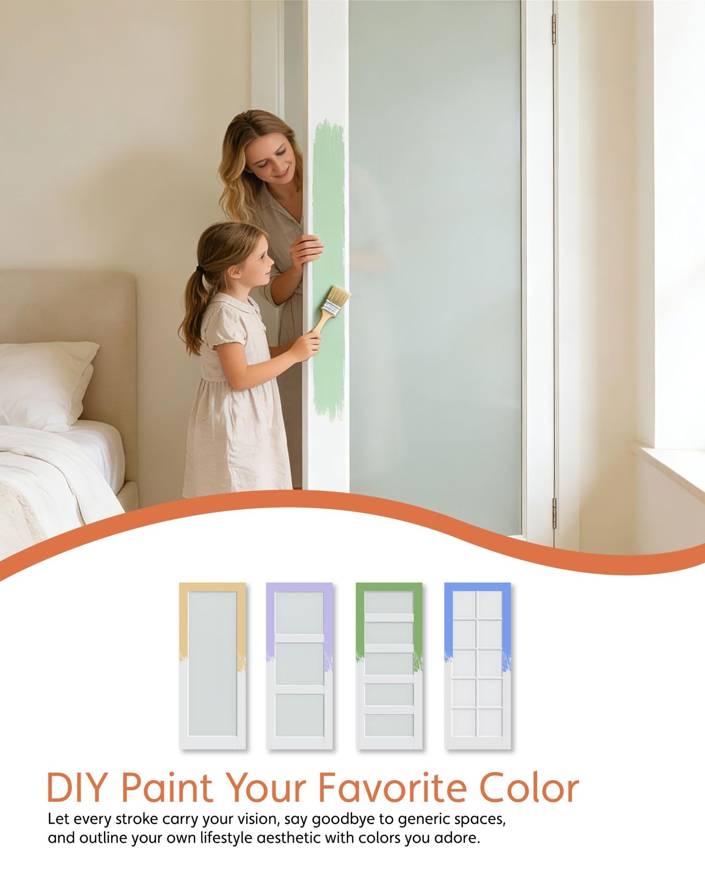 28"x 80" 1-Lite Frosted Glass French Interior Slab Door, Solid Core Wood with MDF Door Panel for Bedroom Closet Laundry Pantry Bathroom White Pre-Finished Surface Paintable, w/o Hardware