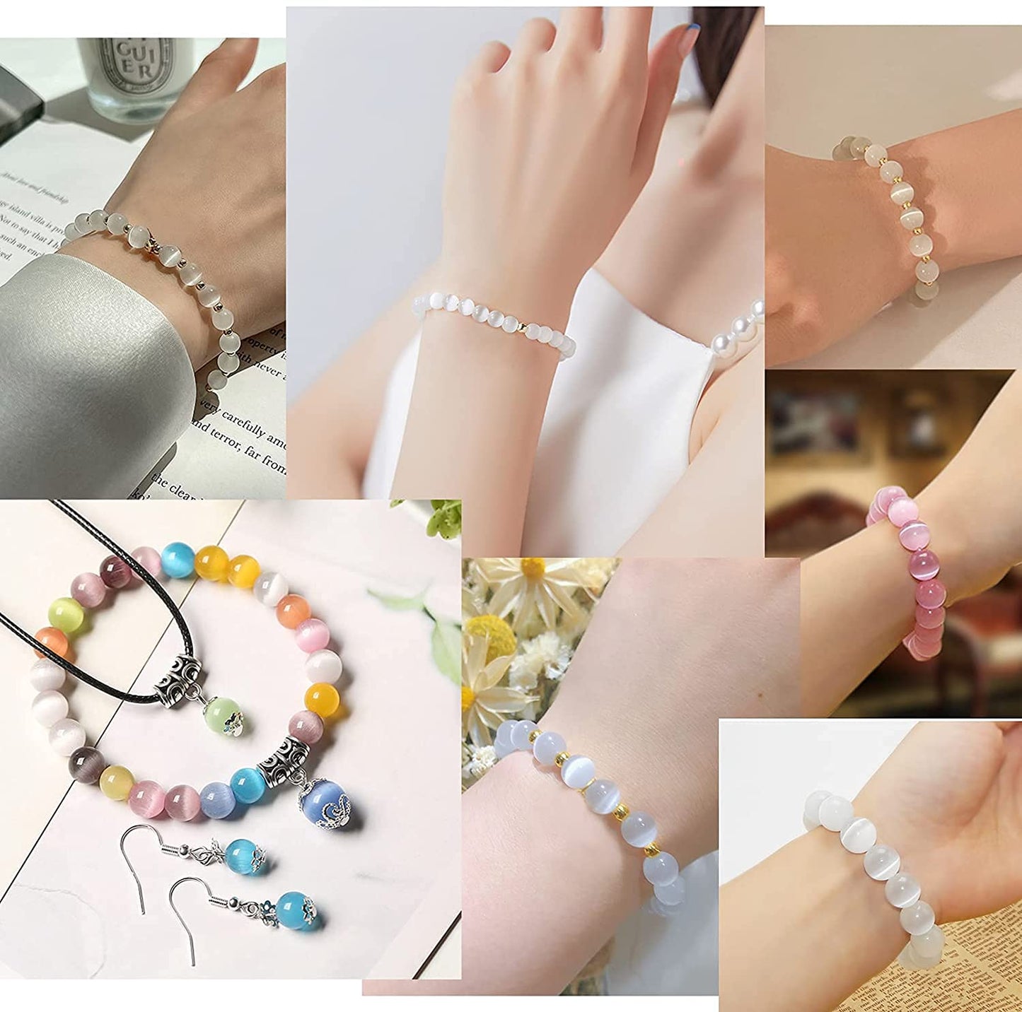 HAAMIIQII 45pcs 8mm Gray Cat Eye Beads Round Loose Gemstone Beads for Jewelry Making Strand 15 Inch