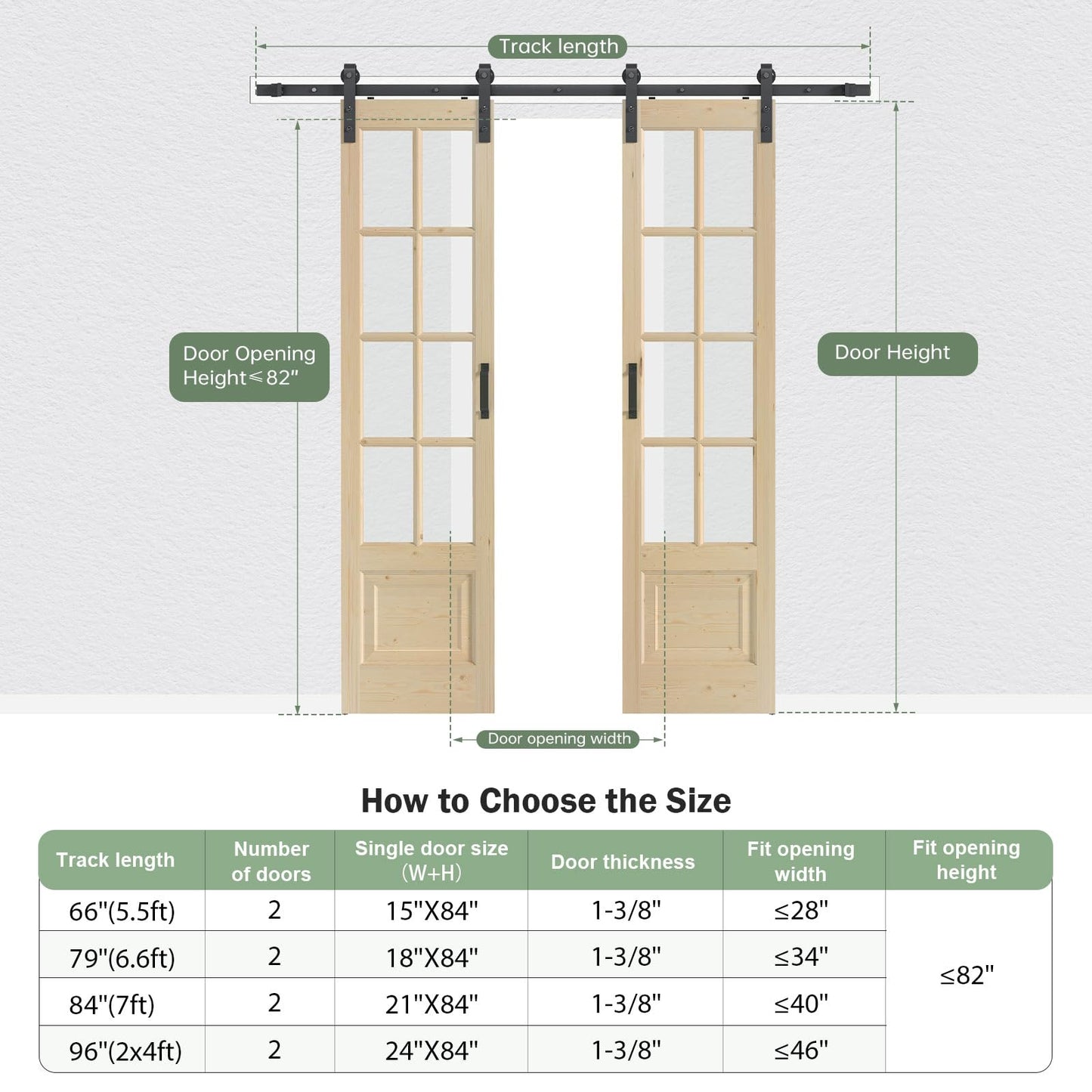Roymelo Preassembled 48x84 (Double 24x84) Inch Clear Glass French Interior Door with 8Ft Barn Door Hardware Kit Included, Spruce Wood Support DIY Dyeing, Easy Assembly
