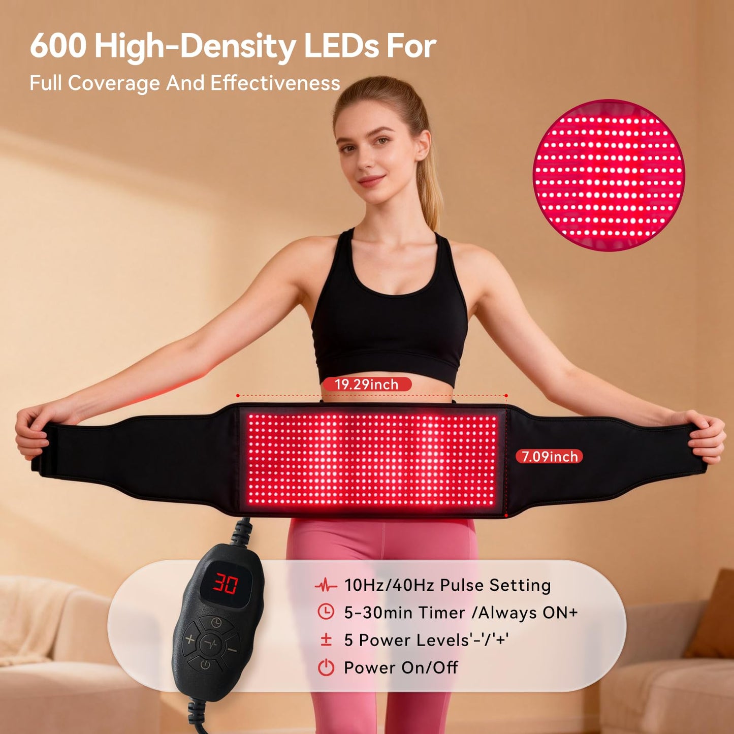Red LED Light Therapy Belt for Body,600 High-Density LEDs Red Light Therapy,Infrared Light Therapy Wrap