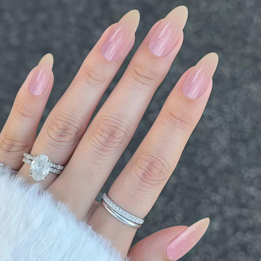 Press on Nails Almond Medium Fake Nails Pink Ombre Nails Press ons Glossy Glue on Nails with White Dot Designs Artificial Stick on Nail for Women 24 Pcs