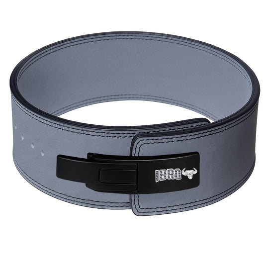 IBRO Powerlifting Lever Gym Belt – Power 10MM Extreme Heavy Duty Genuine Leather Belts - Squats Deadlifts Bodybuilding Weight Lifting IPF Power Lifting Strongman for Men 10mm Grey M