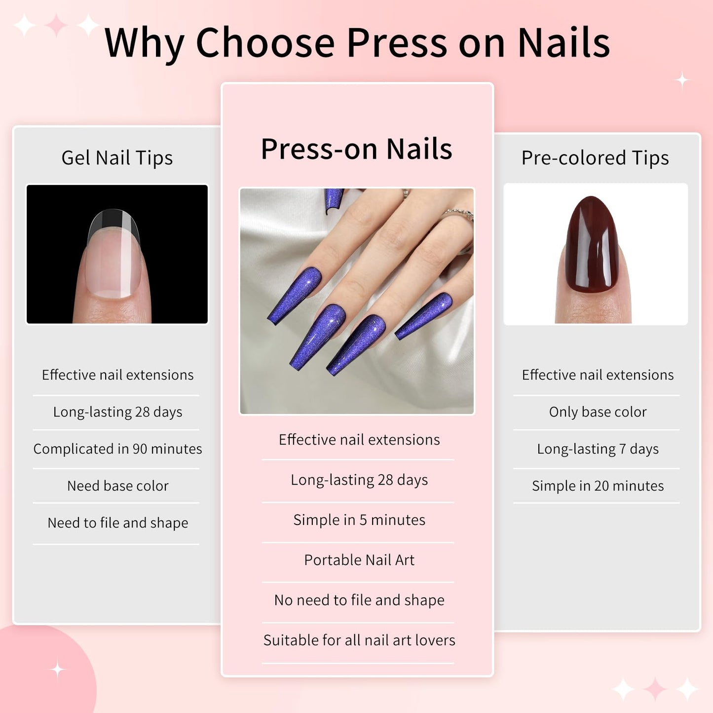 Dark Blue Cat Eyes Press On Nails,12 Sizes-24 Pcs Soft Gel Blue Long Coffin Fake Nails Kit with Nail Glue, Natural Reusable Stick On False Nails for Women and Girls SK1041