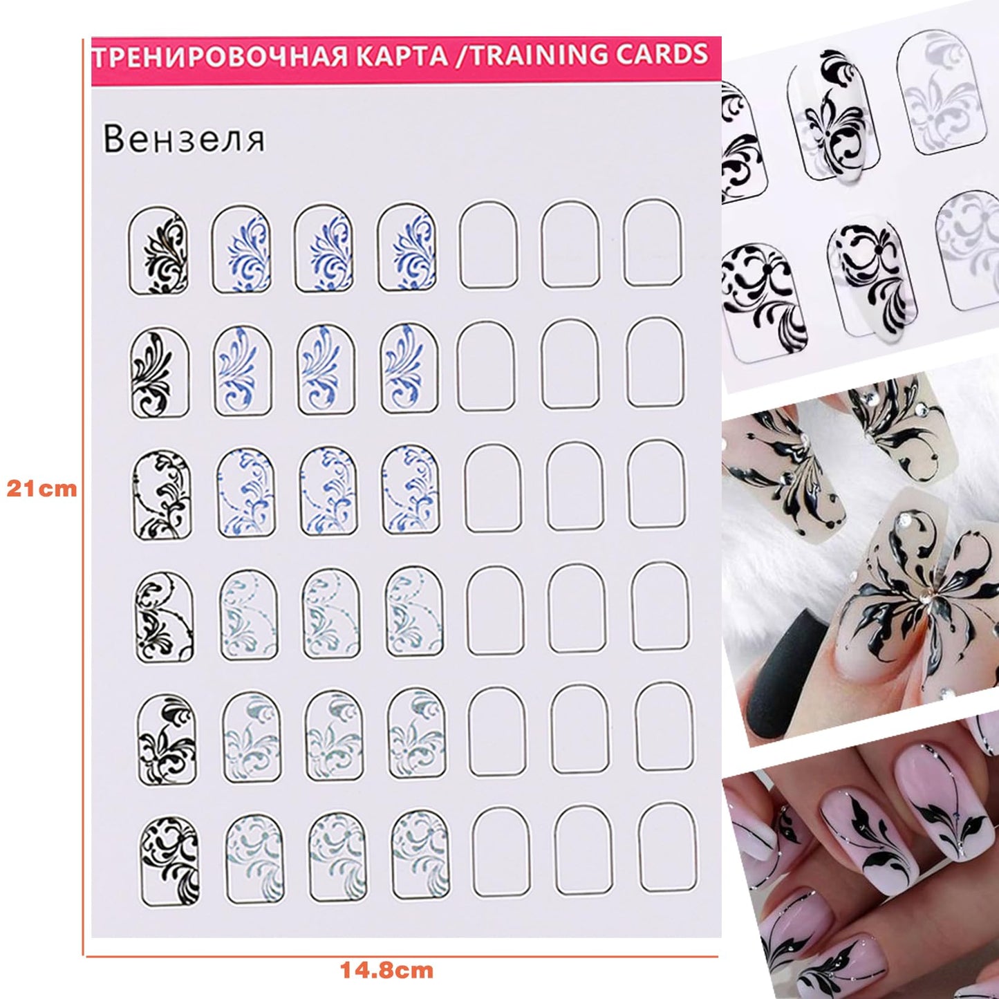 Practice Nails For Nail Art Book 12PCS Nail Books Training Template Drawing Painting Stencils Waterproof Reusable Learning Paper Card Manicure Tool For Beginner with Remover Wipes Acrylic Liner Brush