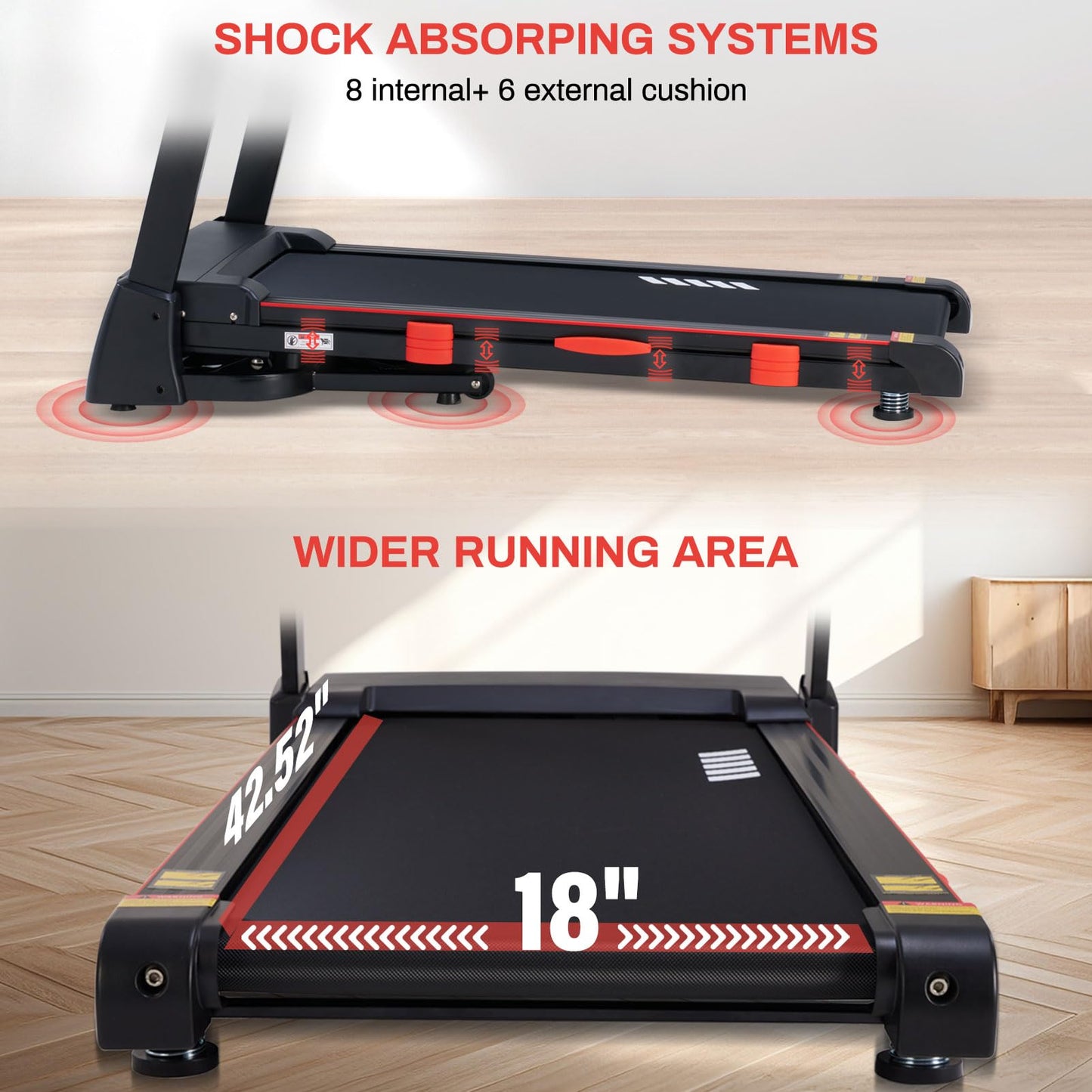 Treadmill with Incline,15-Level Auto Incline, 18" Wide Belt, 350lb Capacity, 3HP, 0.5-10 MPH, 36 Programs Running Treadmills for Home with Bluetooth APP