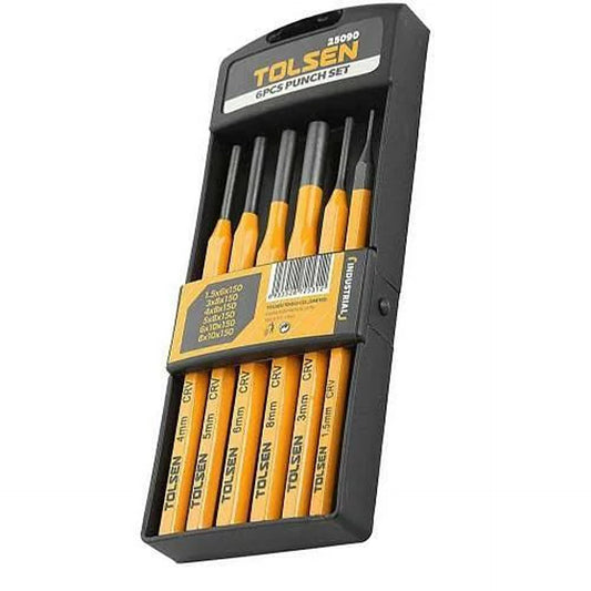 TOLSEN 6pcs Professional Steel Vanadium Heavy Duty Nail Punch Tool Set & Case