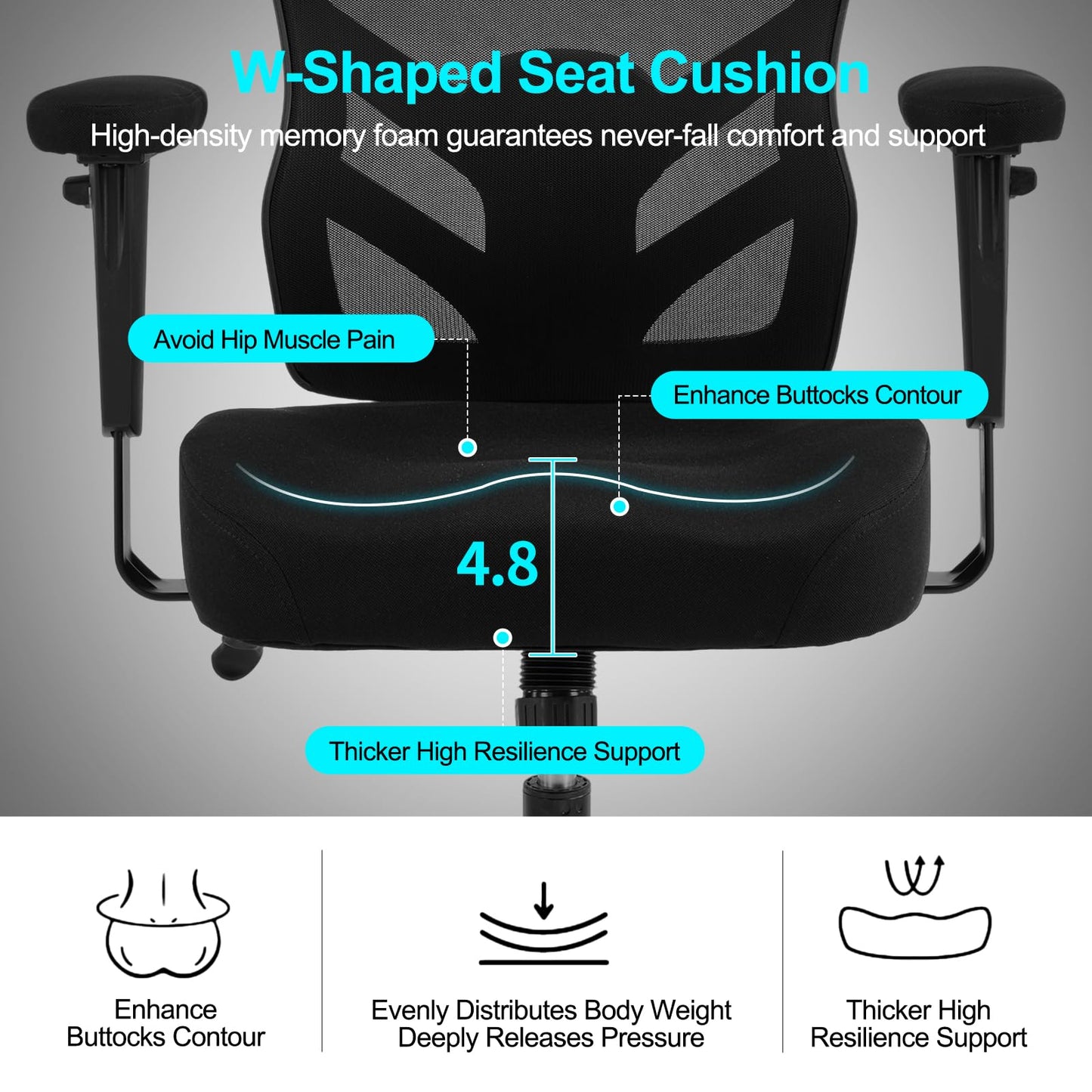 YFO Ergonomic Office Chair, Mesh Computer Desk Chair with Adjustable Back Lumbar Support and Armrests, Comfy Executive Rolling Swivel Task Chair for Home Office, Black