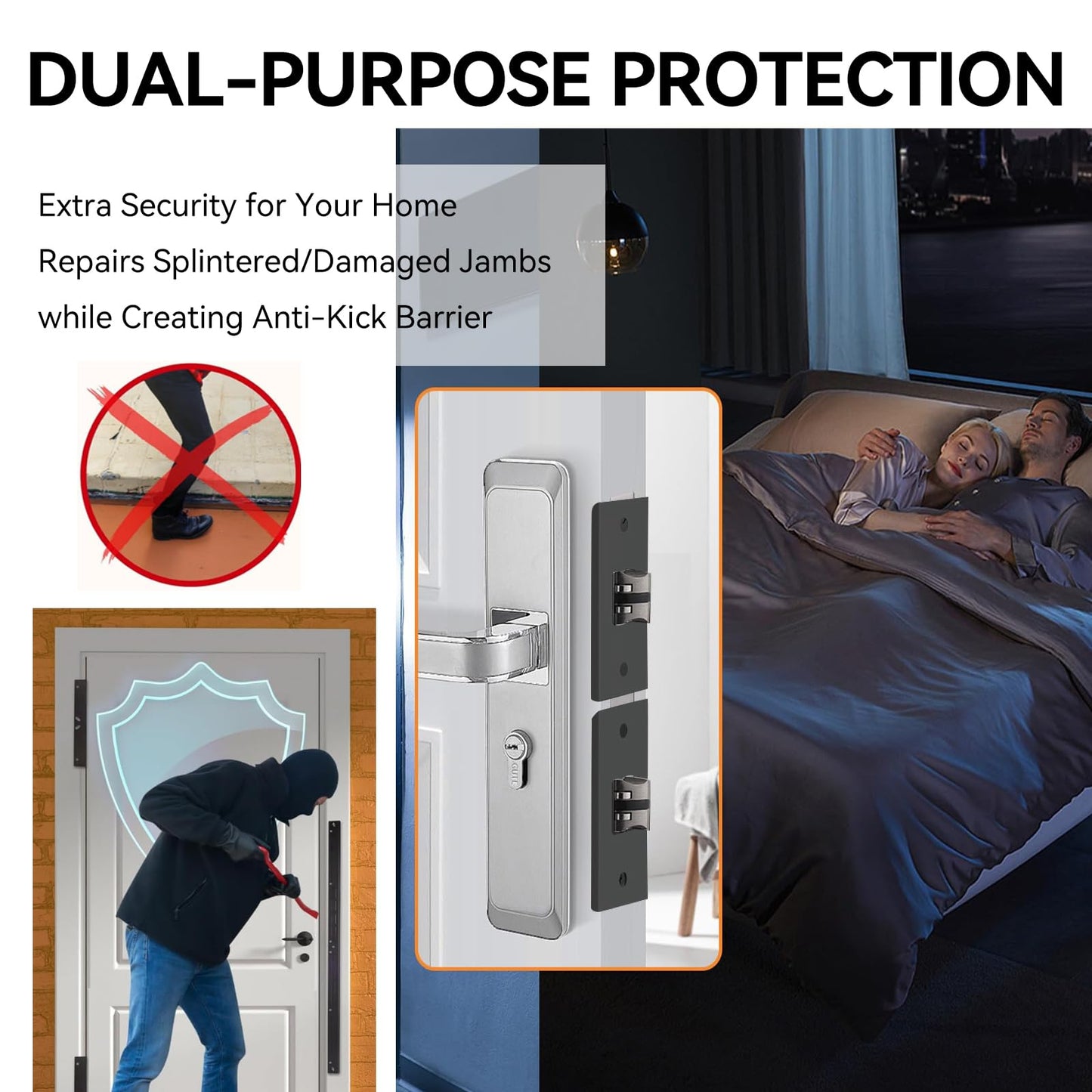 Yuleimy Door Armor MAX 5-Piece Kit - 46" Heavy Duty Steel Door Reinforcement System, Anti-Kick Security Plates for Jamb, Hinges & Lock, Easy 30-Min Install with Template, Corrosion Proof Black