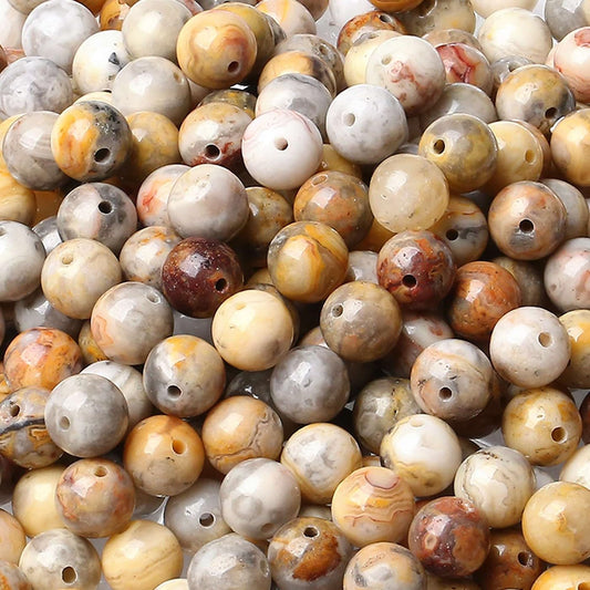 LAIDANLA Yellow Crazy Lace Agate 8mm Natural Stone Beads Round Loose Gemstone Stone Beads for DIY Bracelet Necklace Earrings Jewelry Making Polishing Beading 96PCS 2 Strand 32"