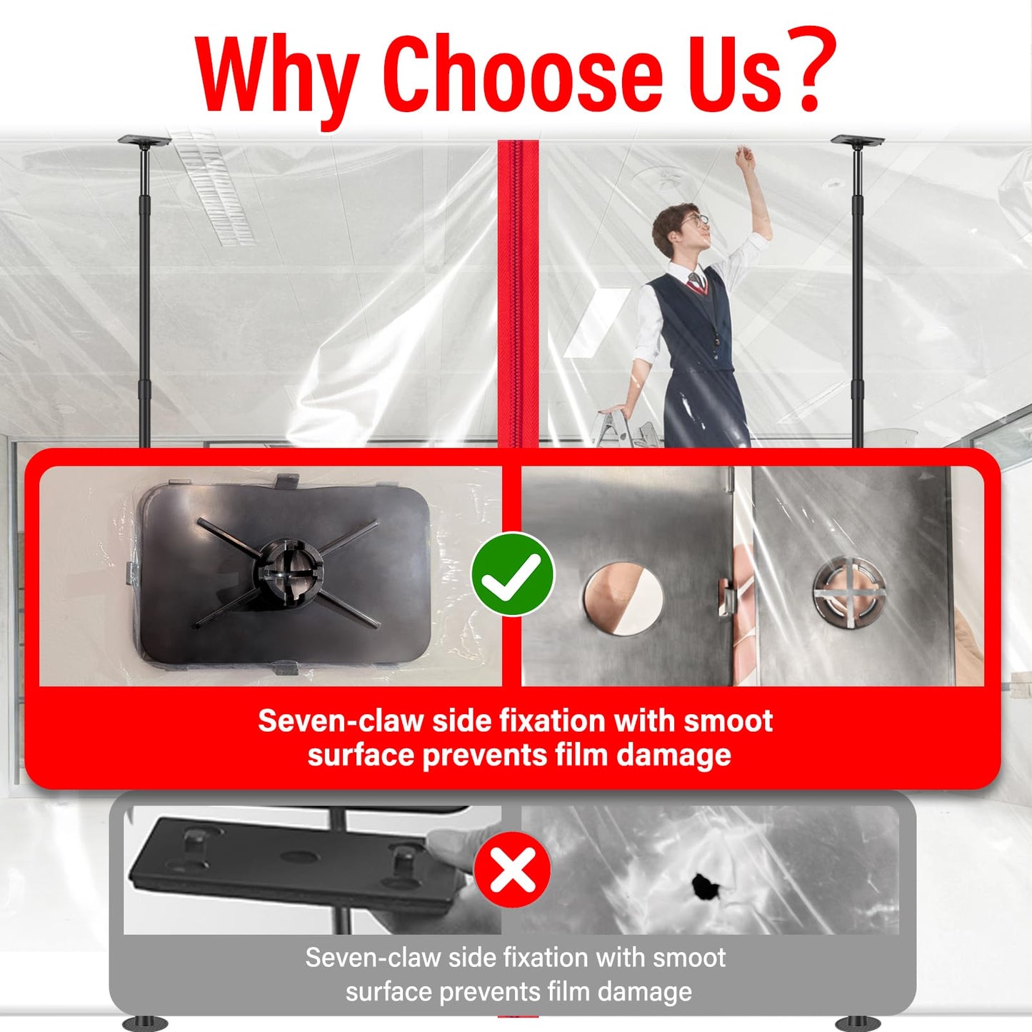 10FT Dust Barrier Poles Kit,Spring Retractable Zipper Wall Poles for Dust Barriers System,Home & Construction,Spring Barrier Loaded Poles for Renovation & Construction Renovation(Exclusive Patent)