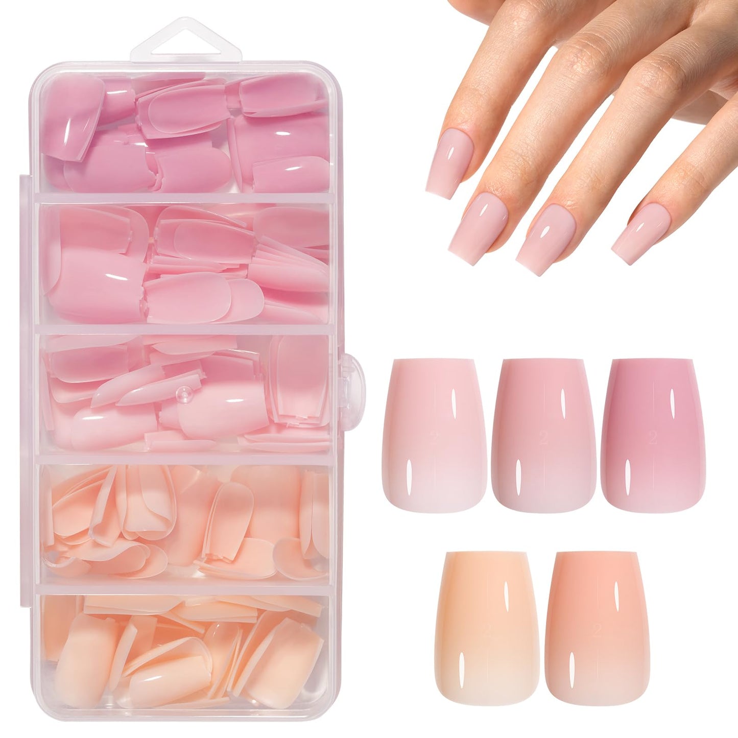 AILLSA RealFit Nude Pink Press On Nails Short Coffin - Long Lasting Pre-Shaped Natural False Nails, Fake Nails Extensions for Salon Home DIY Gifts 150 PCS