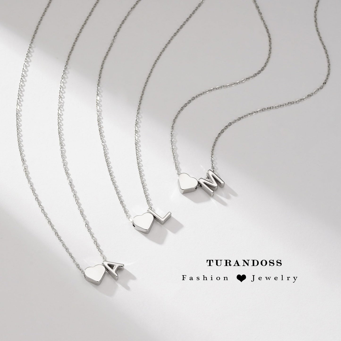 Turandoss Heart Initial Necklace for Women, 18K-White-Gold-Plated Heart Initial E Dainty Necklaces Tiny Silver Necklaces Birthday Gifts for Women Jewelry