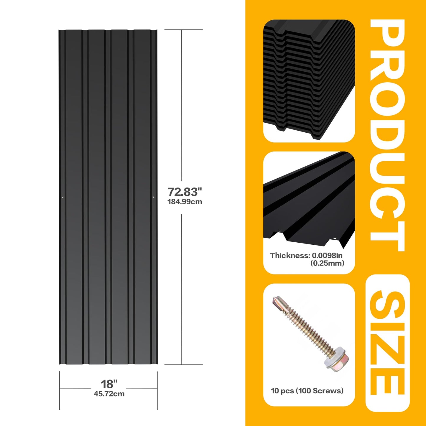 HDSTORZON 10pcs Metal Roof Panels, 72.8" x 18" Galvanized Steel Roofing Sheets, Anti-Rust & UV-Resistant, Lightweight Yet Sturdy, Metal Roofing Panels for Barns, Garages, Patios, Industrial Use