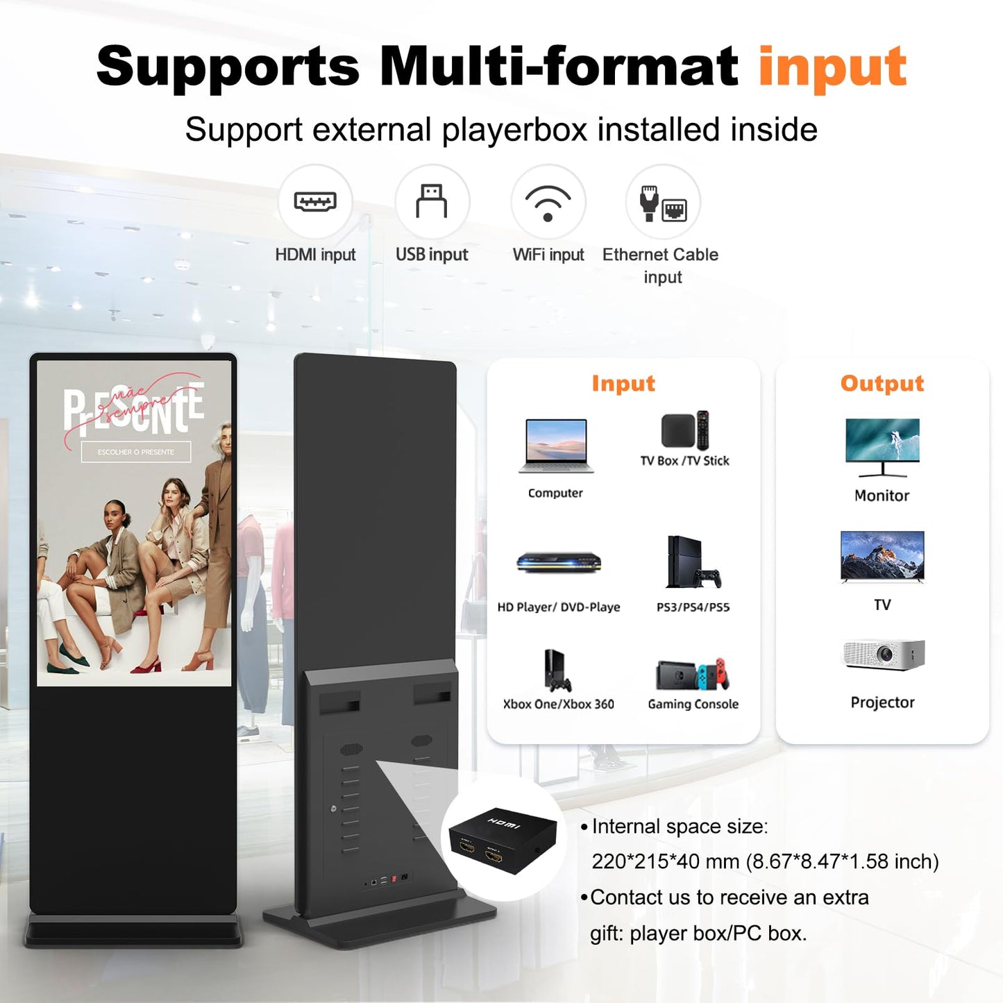 YCKJNB 43 inch Indoor Digital Signage Touchscreen,CMS Software,IPS Floor Standing Digital Kiosks Interactive Displays with WiFi HDMI/USB Input Auto AD Player, Android OS Black