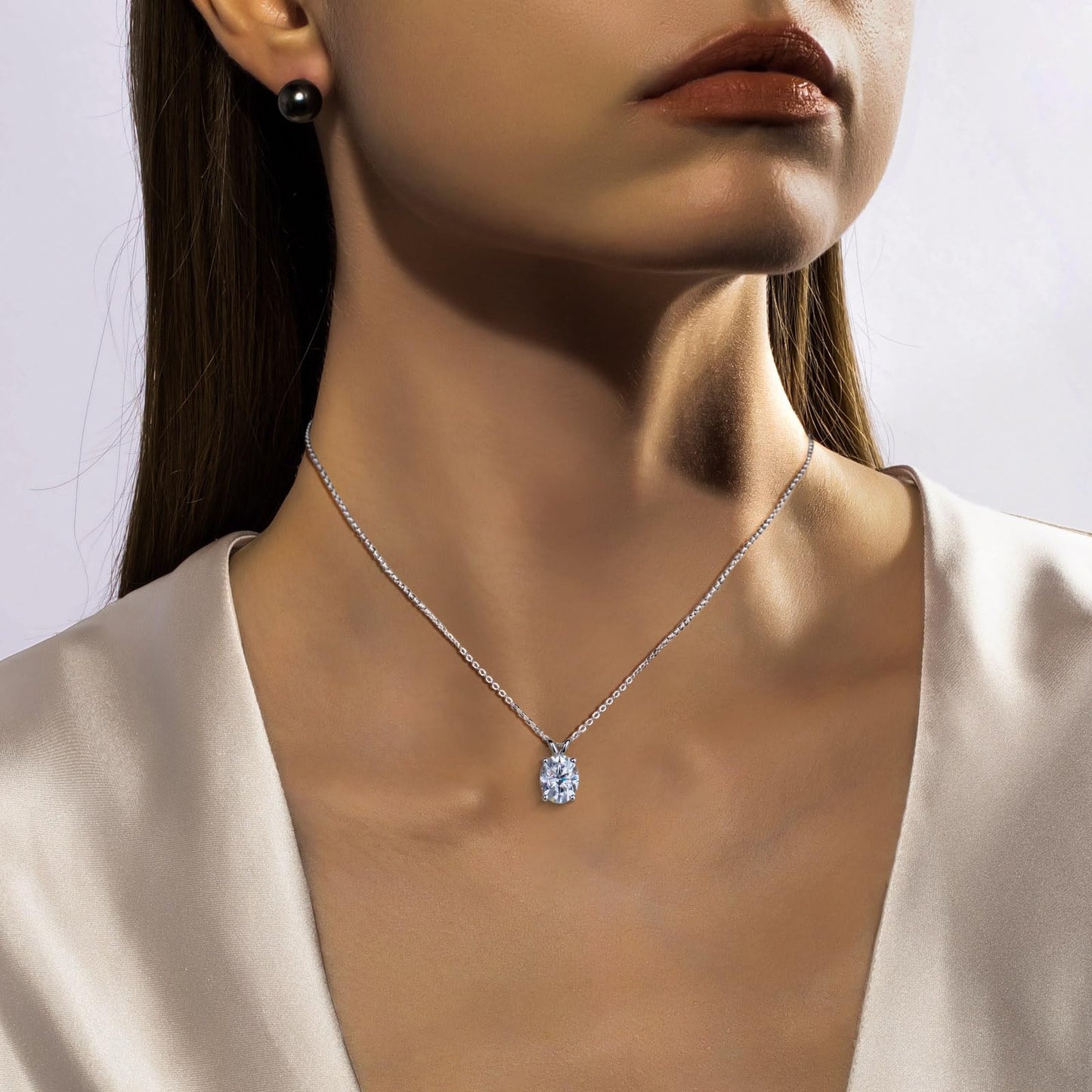AnuClub Oval Cut Moissanite Pendant Necklace 2CT D Color VVS1 925 Sterling Silver Everyday Wear Necklace for Women Wife Her with Certificate, 40+2+3cm Adjustable Chain