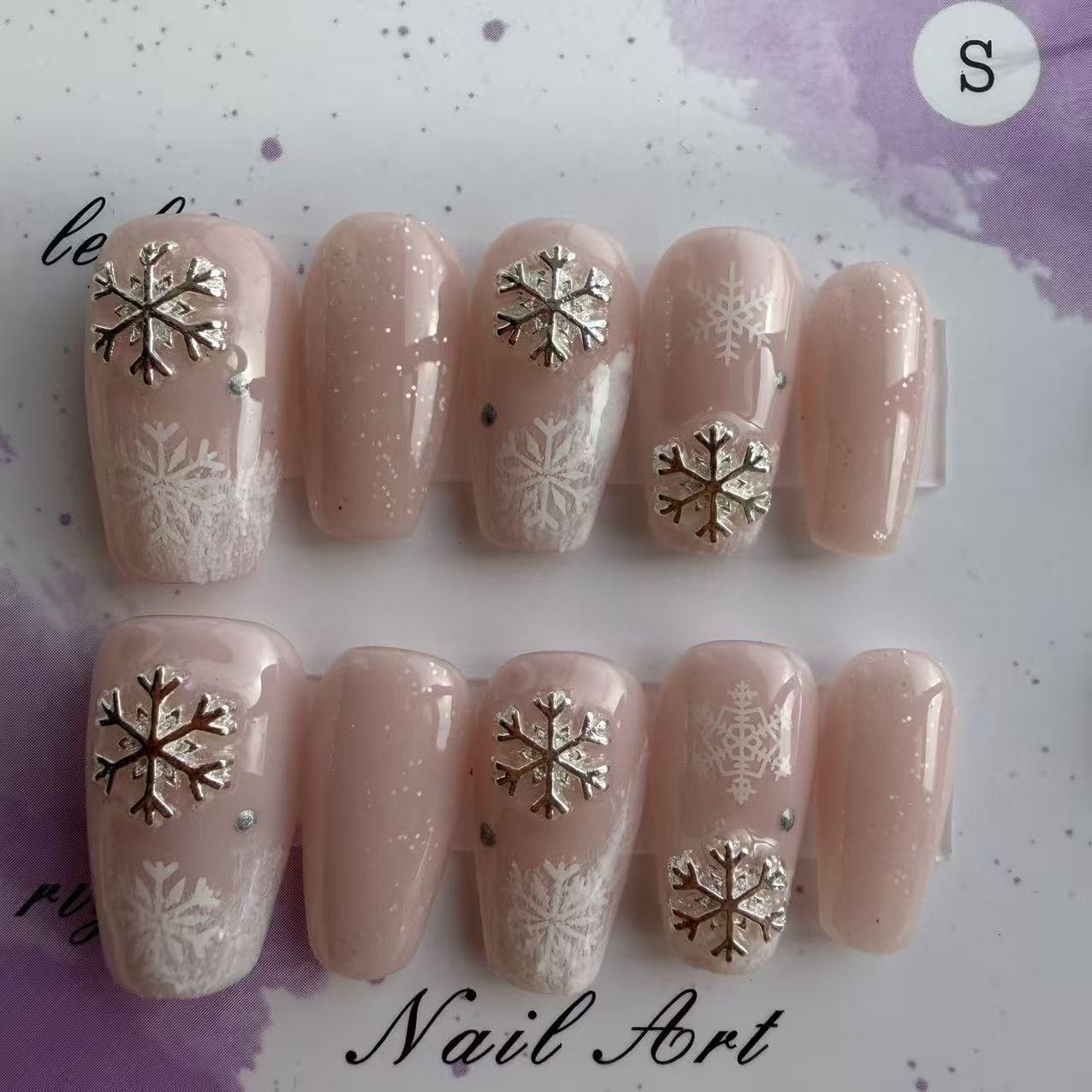 Handmade Wearing Armor Light Pink High end Style Winter Atmosphere Snowflake Relief Nail Patch Small Size