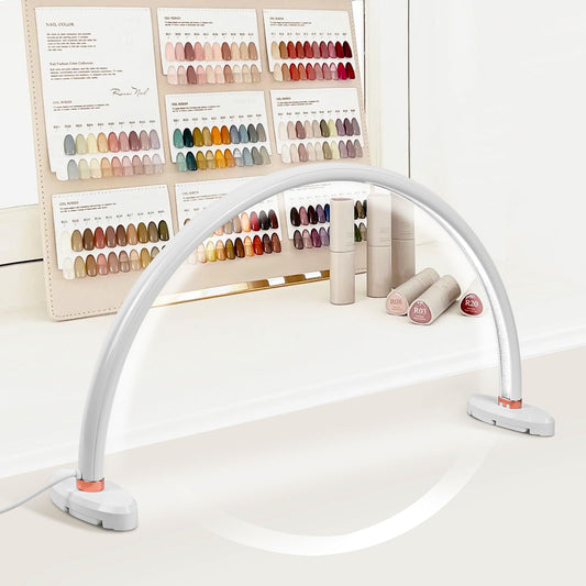 BZJ 16 inch Half Moon Light for Nail Desk Portable Nail Light with Liftable Base Desk Lamp No Flicker & Shadow for Desk Salon Table Use, 3 Color Temperature