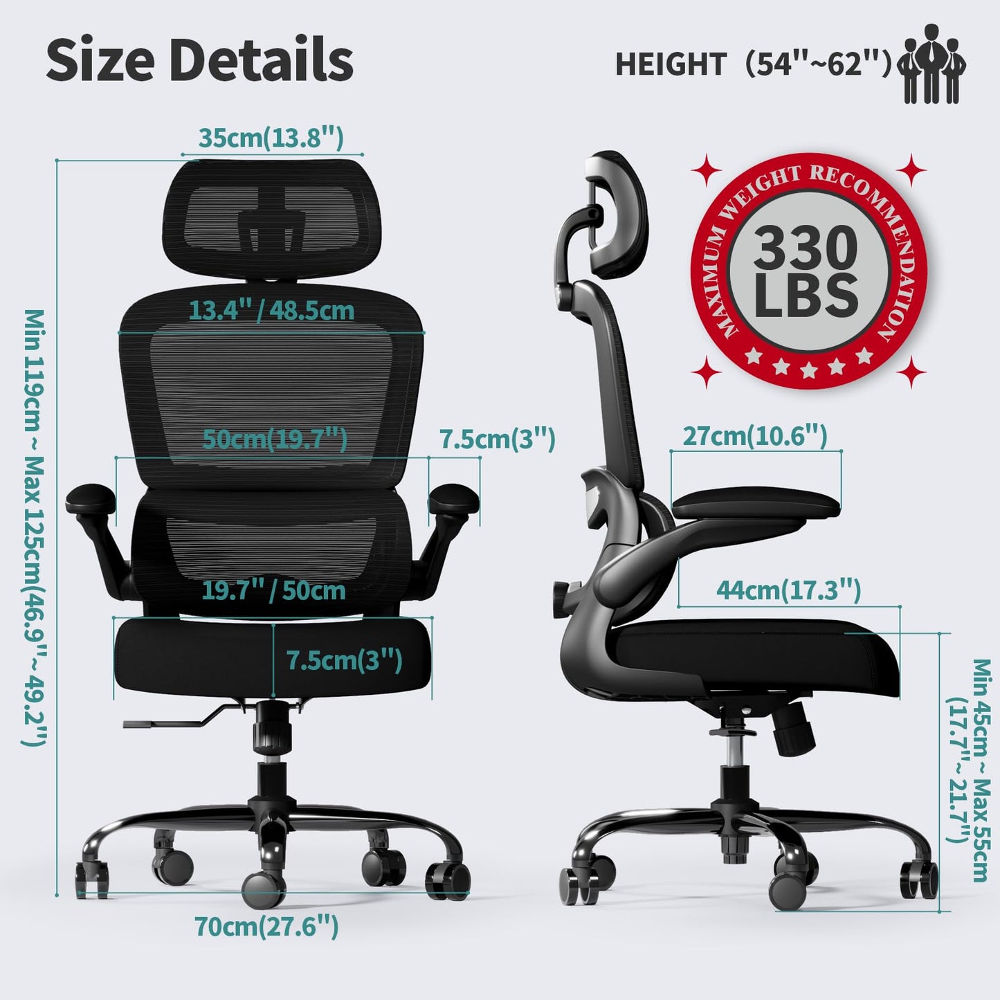 TRALT Office Chair Ergonomic Desk Chair, 330 LBS Home Mesh Office Desk Chairs with Wheels, Comfortable Gaming Chairs (Black)