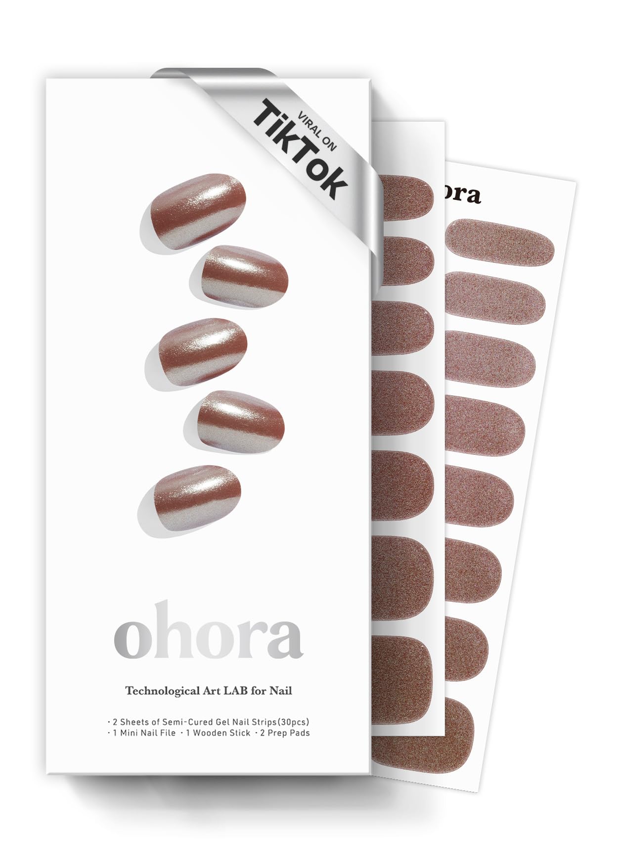 ohora Semi Cured Gel Nail Strips (N Chocolate Chrome) - Works with Any Nail Lamps, Salon-Quality, Long Lasting, Easy to Apply & Remove - Includes 2 Prep Pads, Nail File & Wooden Stick