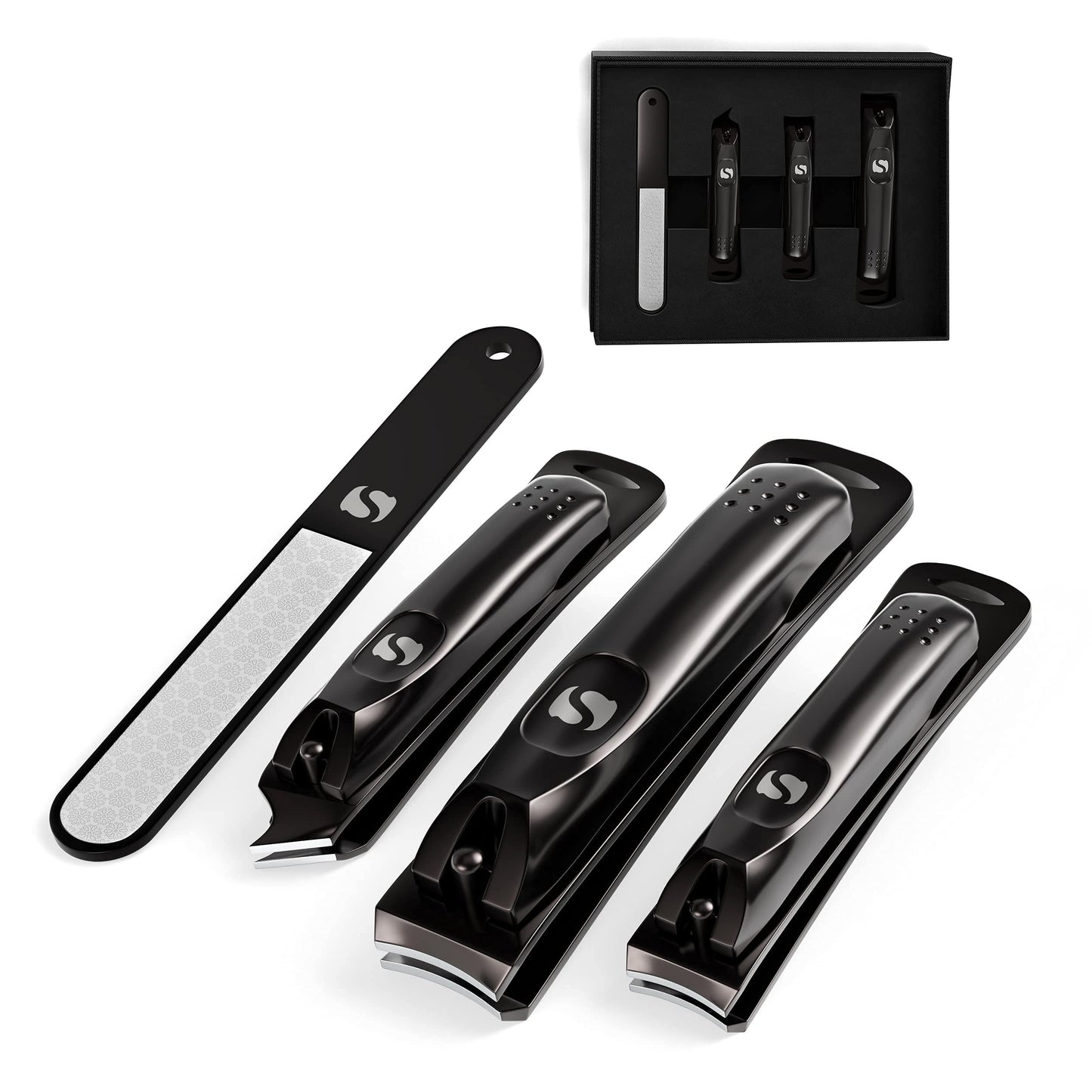Suvorna Nail Clipper Set with Fingernail Cleaner for Under Nails - Large Nail Cutters for Thick Toenails, Edgy Nail Clipper and Nail File - Nail Clippers for Men and Nail Clippers for Women