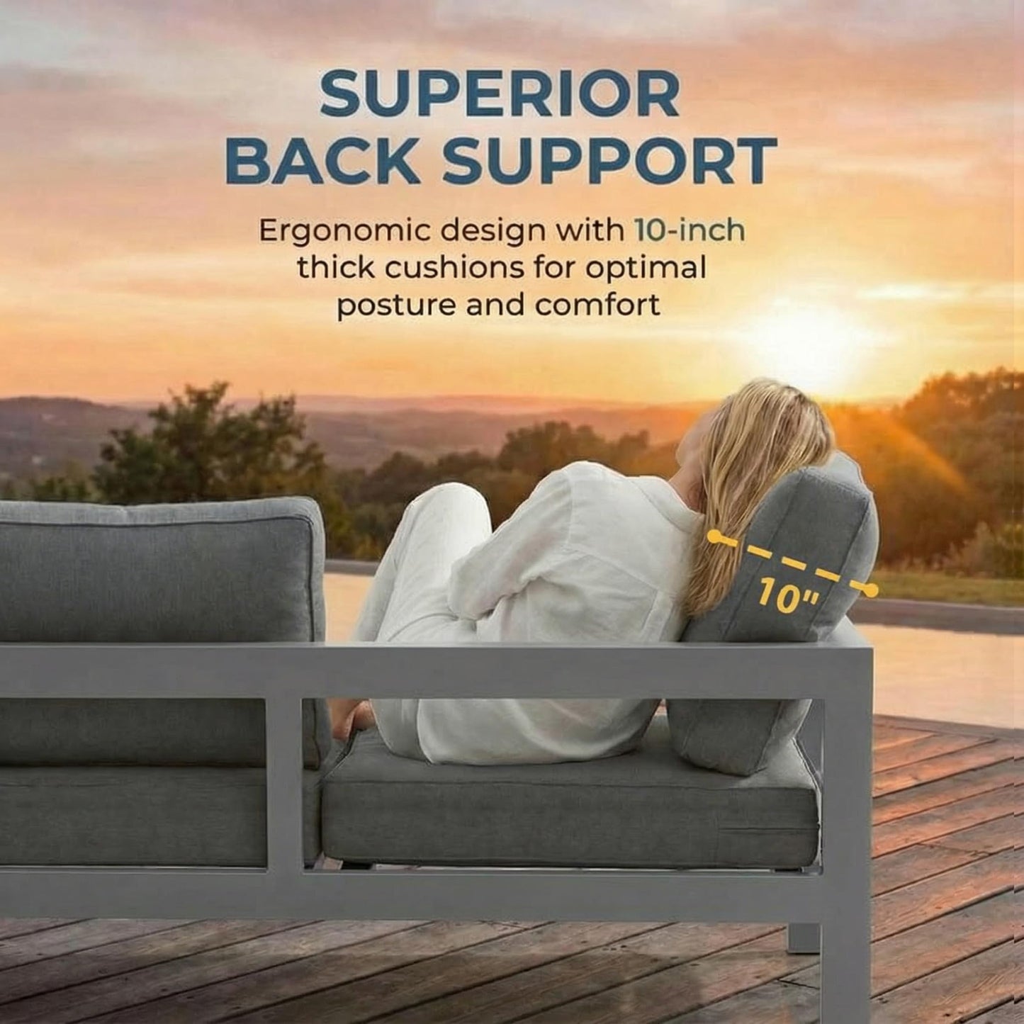 Solaste Aluminum Patio Furniture Set for All Weather, Oversized Metal Outdoor Furniture Set with 27.5" Deep Seating and 3.2" Wide Armrest, Outdoor Patio Conversation Sets with 10" Back Cushion, Gray