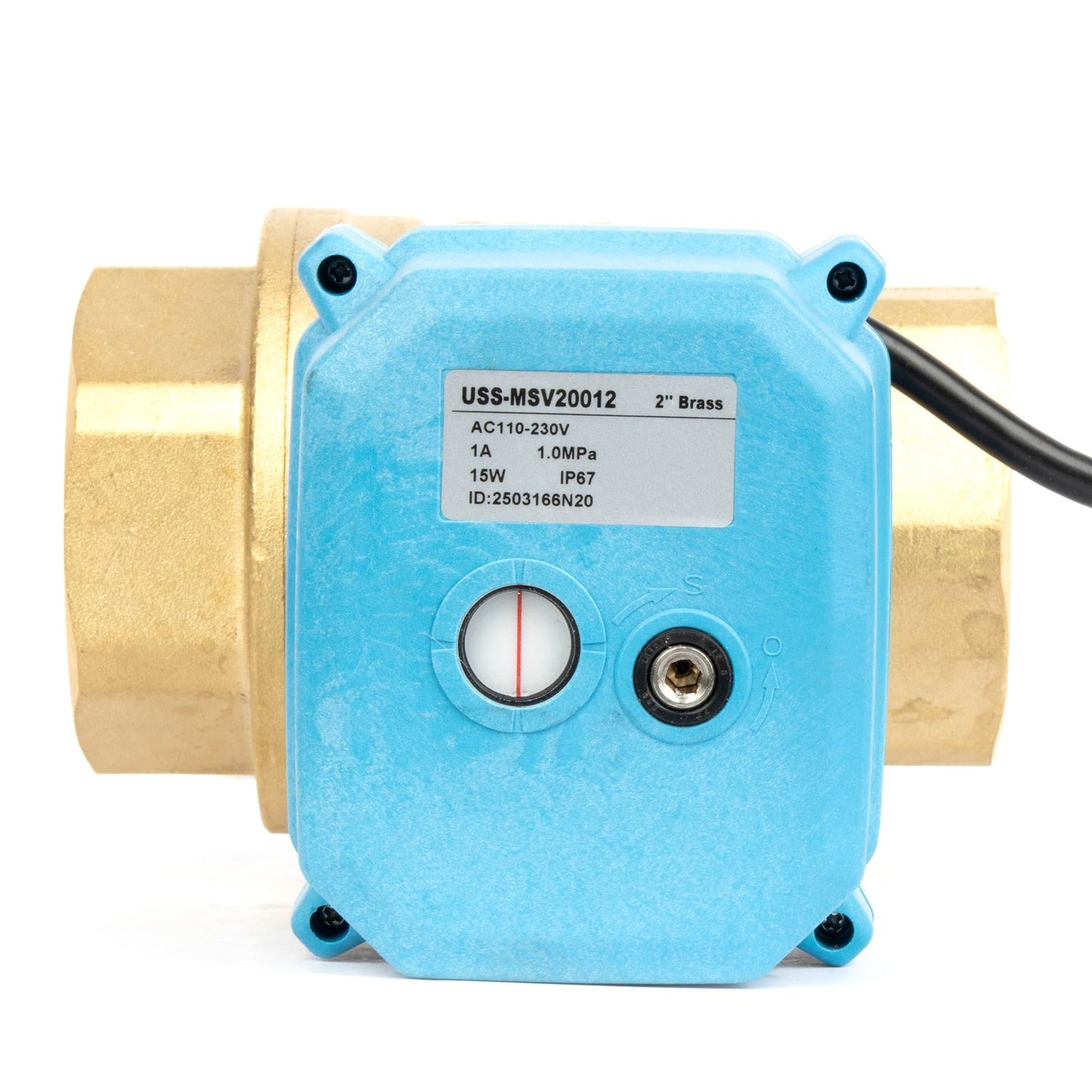 U.S. Solid 2" Motorized Ball Valve with US Plug 110VAC Brass Electrical Ball Valve, IP67, Manual Override, Direction Display Auto Return, Normally Closed, IP67