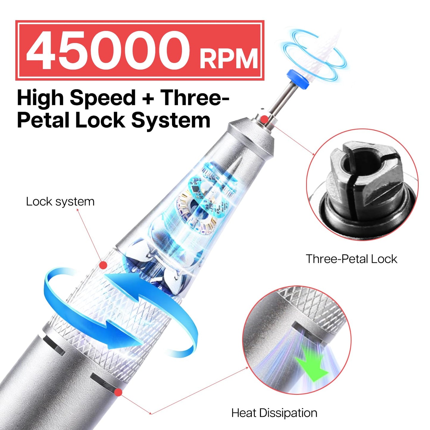 Nail Drill 45000 RPM with Charging Dock, Professional Efile Kit for Acrylic Gel Removal, Electric Nail File Machine with Ceramic & Tungsten Bits, for Home Salon Use