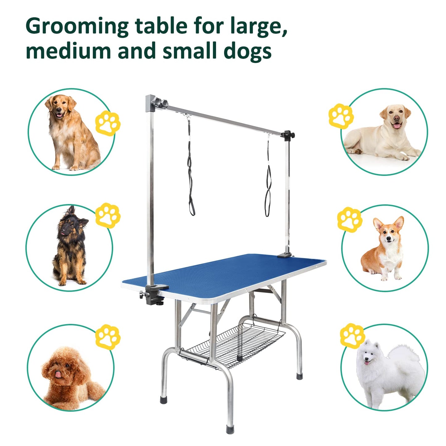 LOVMOR 42 Inch Dog Grooming Table,Adjustable Home Pet Grooming Tables with Arm/Noose/Mesh Tray
