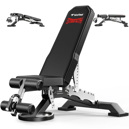 Birdfeel Commercial Adjustable Weight Bench, 1800LBS Heavy Duty Workout Bench for Home Gym Strength Training, Removable Leg Holder for Flat/Incline/Decline Sit Up & Full Body Workout, Silver