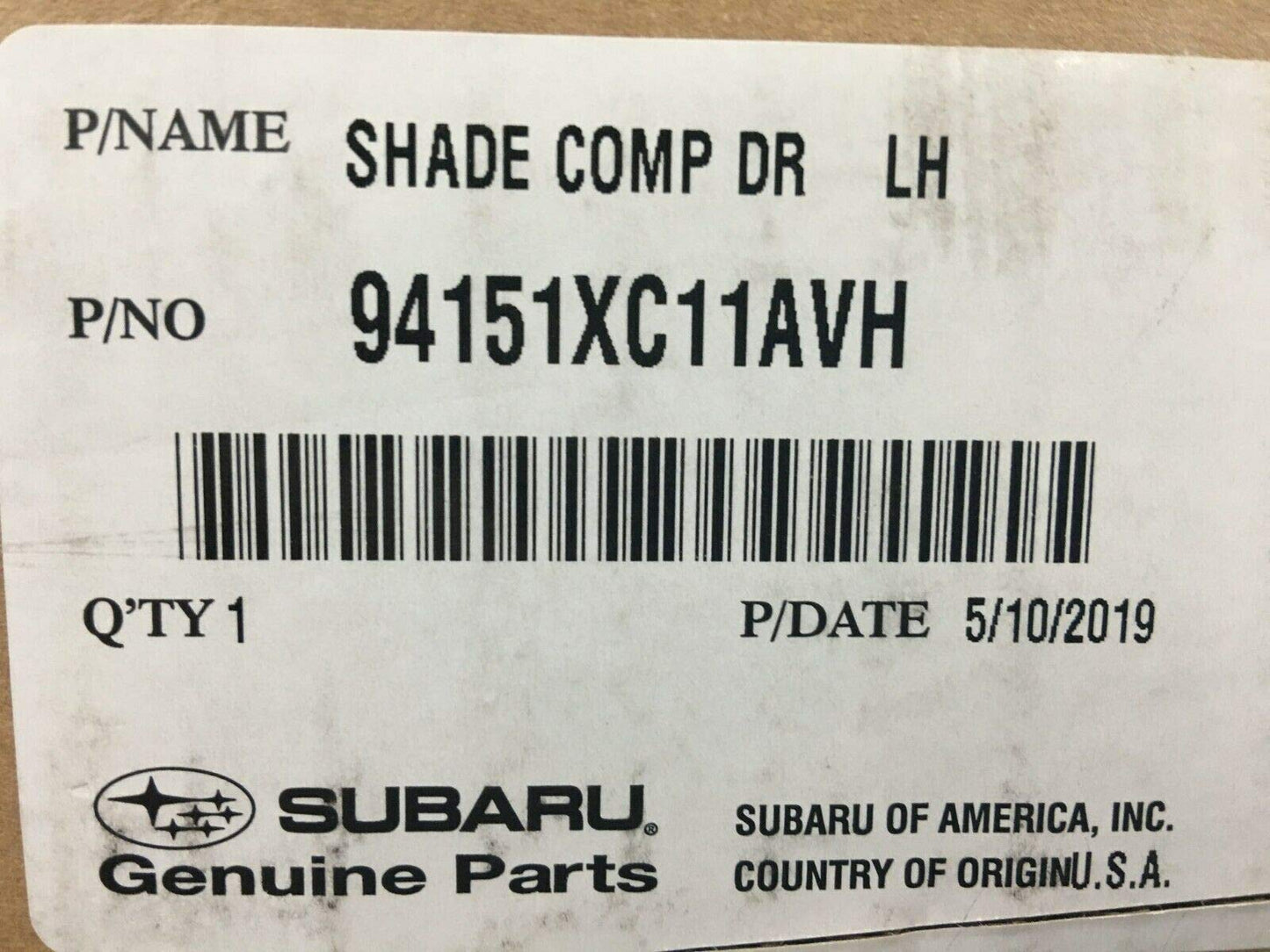 Subaru 2019-2026 Ascent 2nd Row Window Sunshade 94151XC11AVH Drivers Left Side Genuine OEM